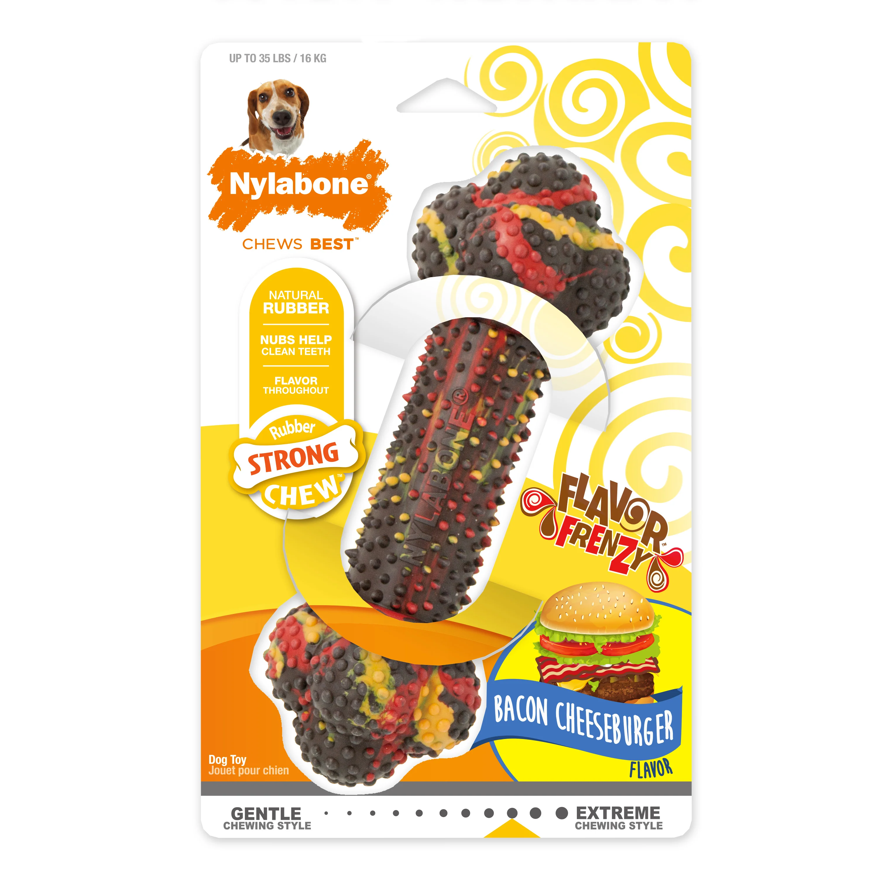 Nylabone Flavor Frenzy Strong Chew Dog Toy Bacon & Cheeseburger Medium/Wolf - Image 1