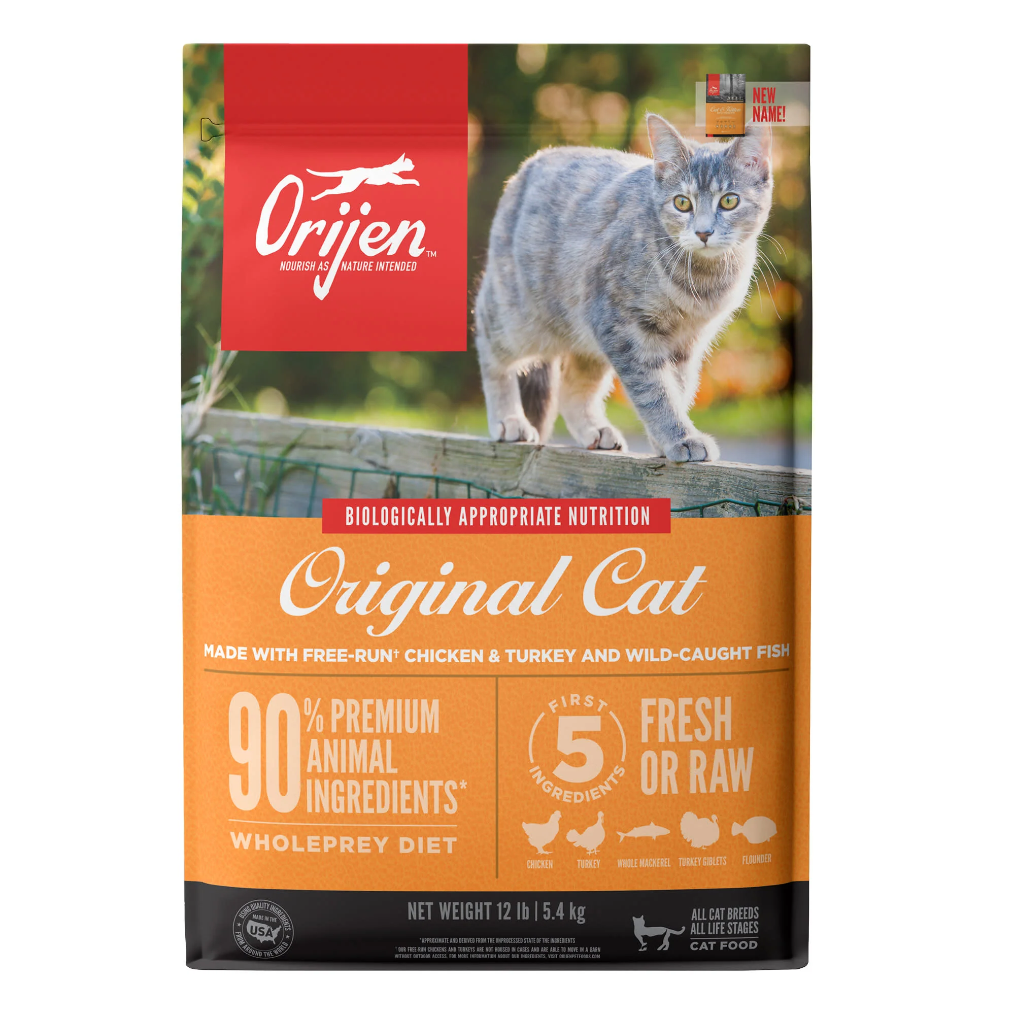 Orijen Cat & Kitten Biologically Appropriate Grain-Free Chicken, Turkey & Fish Dry Cat Food, 12 lb
