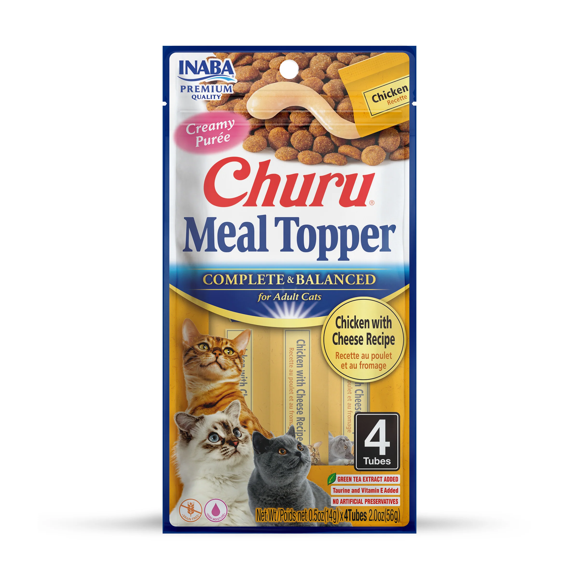 INABA Churu Purée Cat Food Topper, 0.5 Ounce Tube, 4 Tubes, Chicken with Cheese Recipe - Image 1