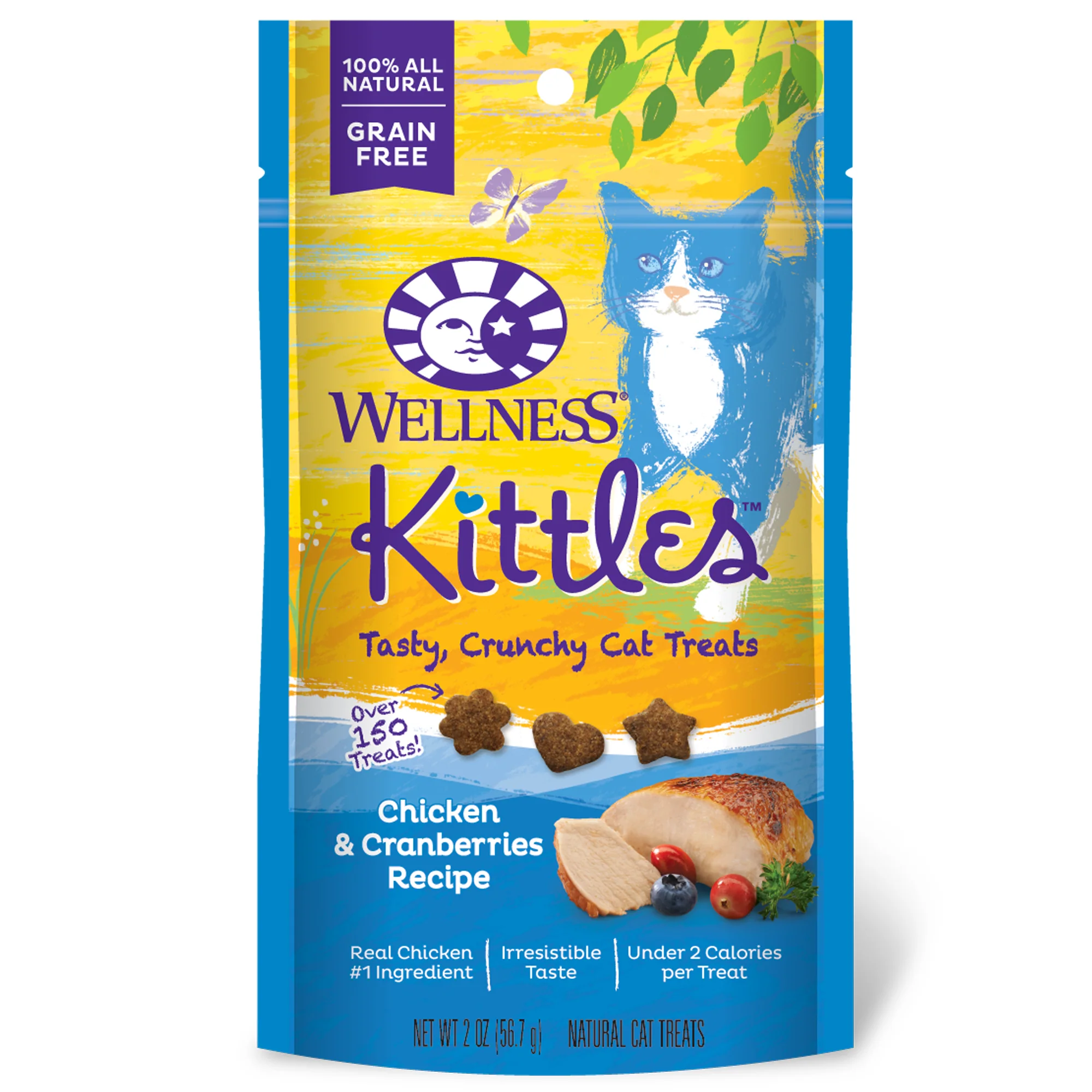 Wellness Kittles Crunchy Natural Grain Free Cat Treats Chicken & Cranberry 2oz Bag - Image 1