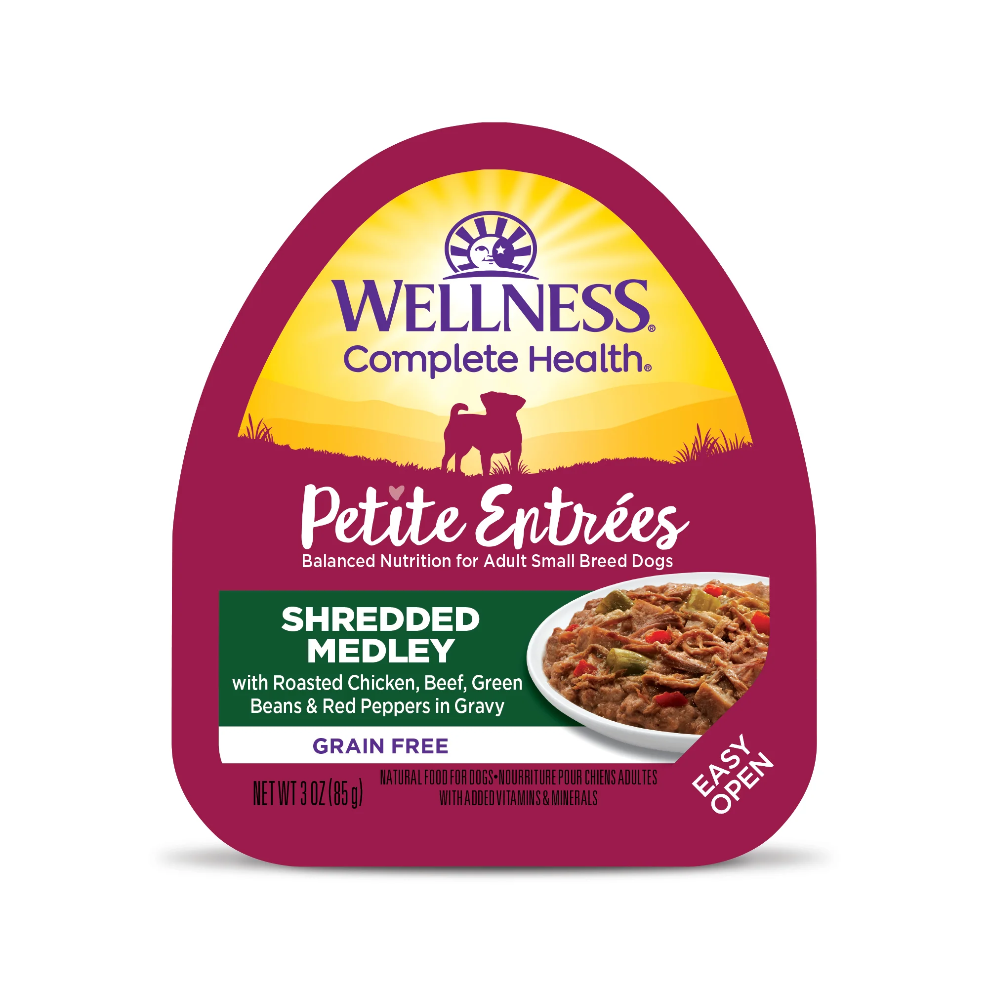Wellness Petite Entrées Shredded Medley With Roasted Chicken Beef Green Beans & Red Peppers 3oz Cup - Image 1