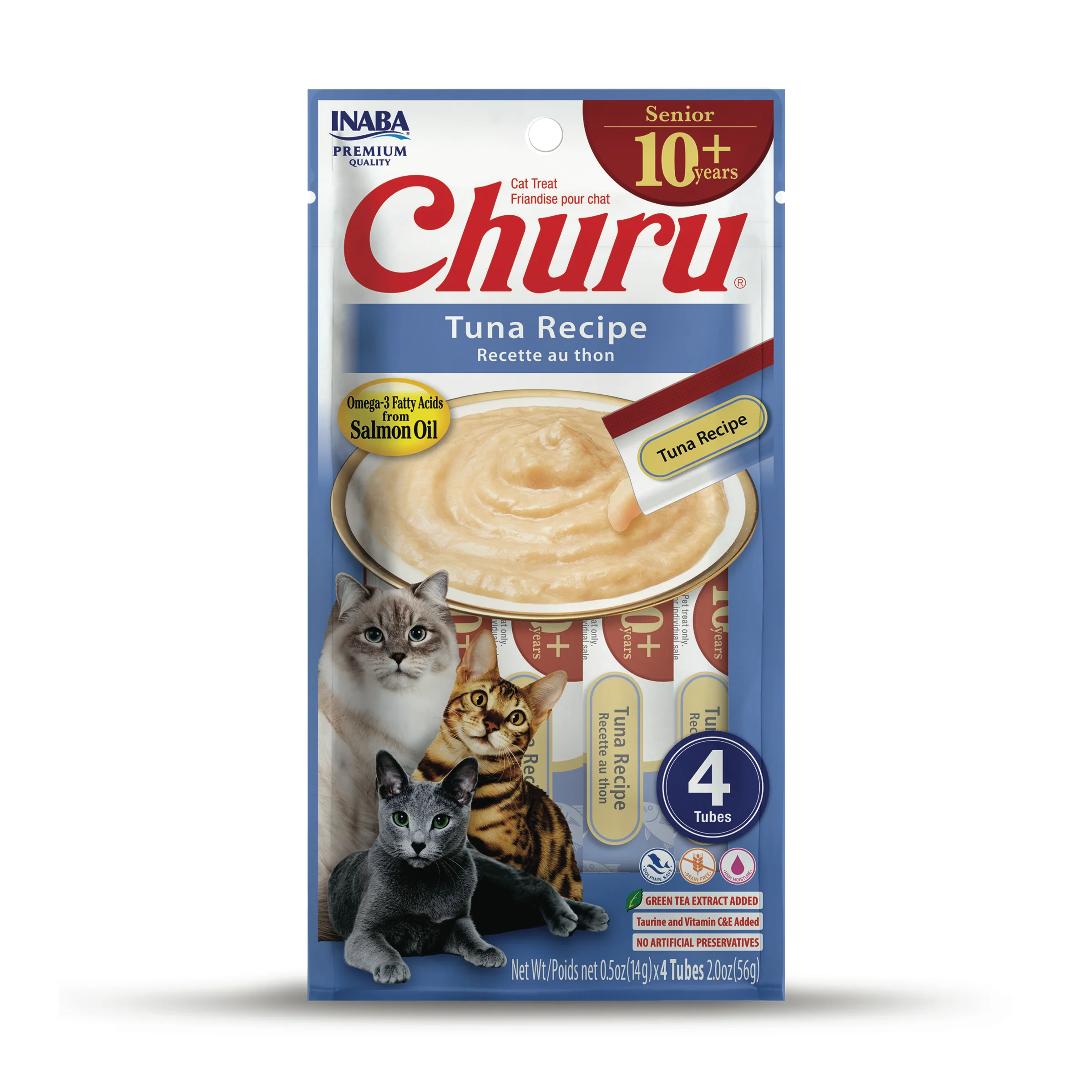 INABA Churu Senior 10+ Cat Treats 0.5 ounces Each, 4 Tubes, Tuna Recipe - Image 1