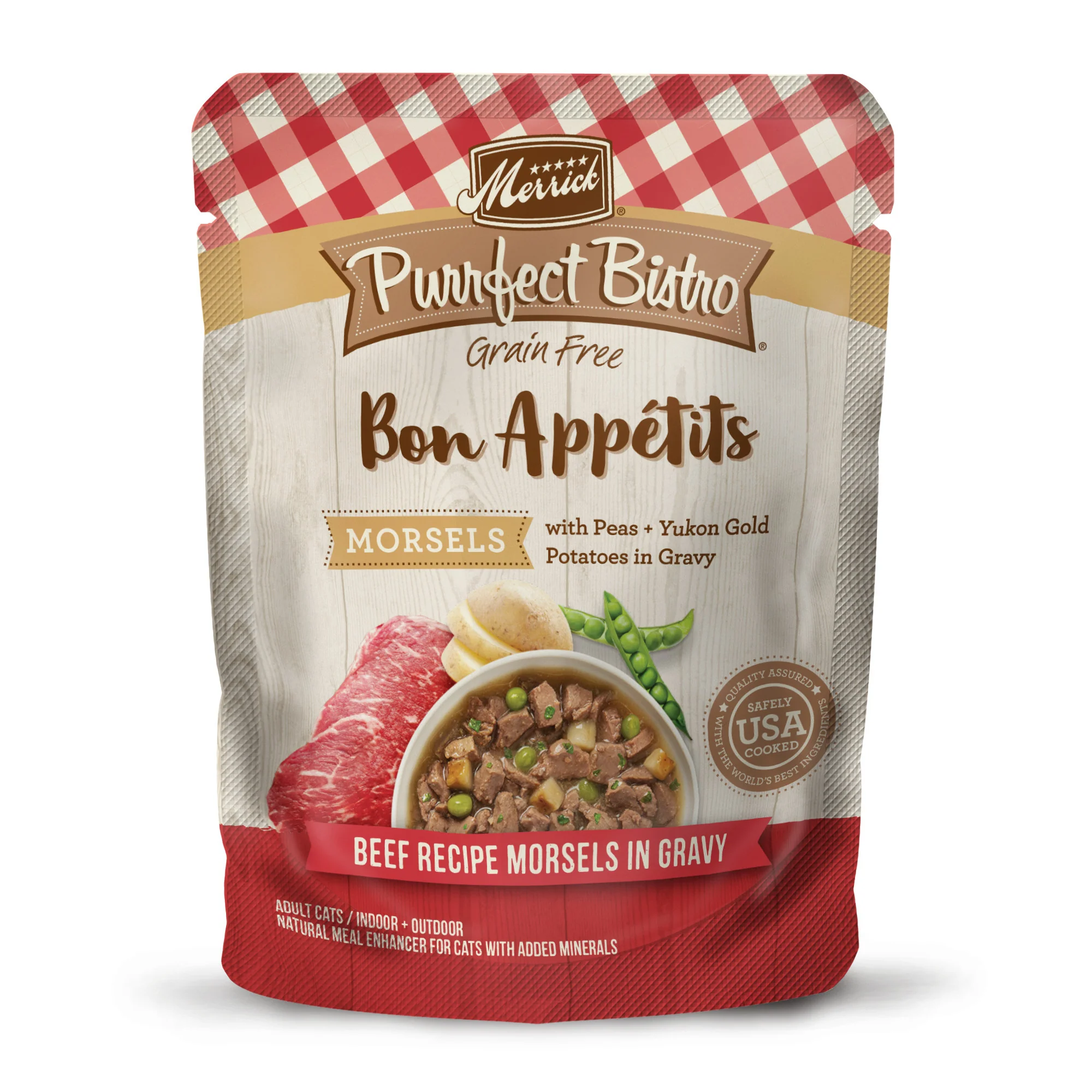 Merrick Purrfect Bistro Bon Appetits Premium Grain Free Wet Cat Food Topper, Beef Recipe Morsels In Gravy 3oz - Image 1