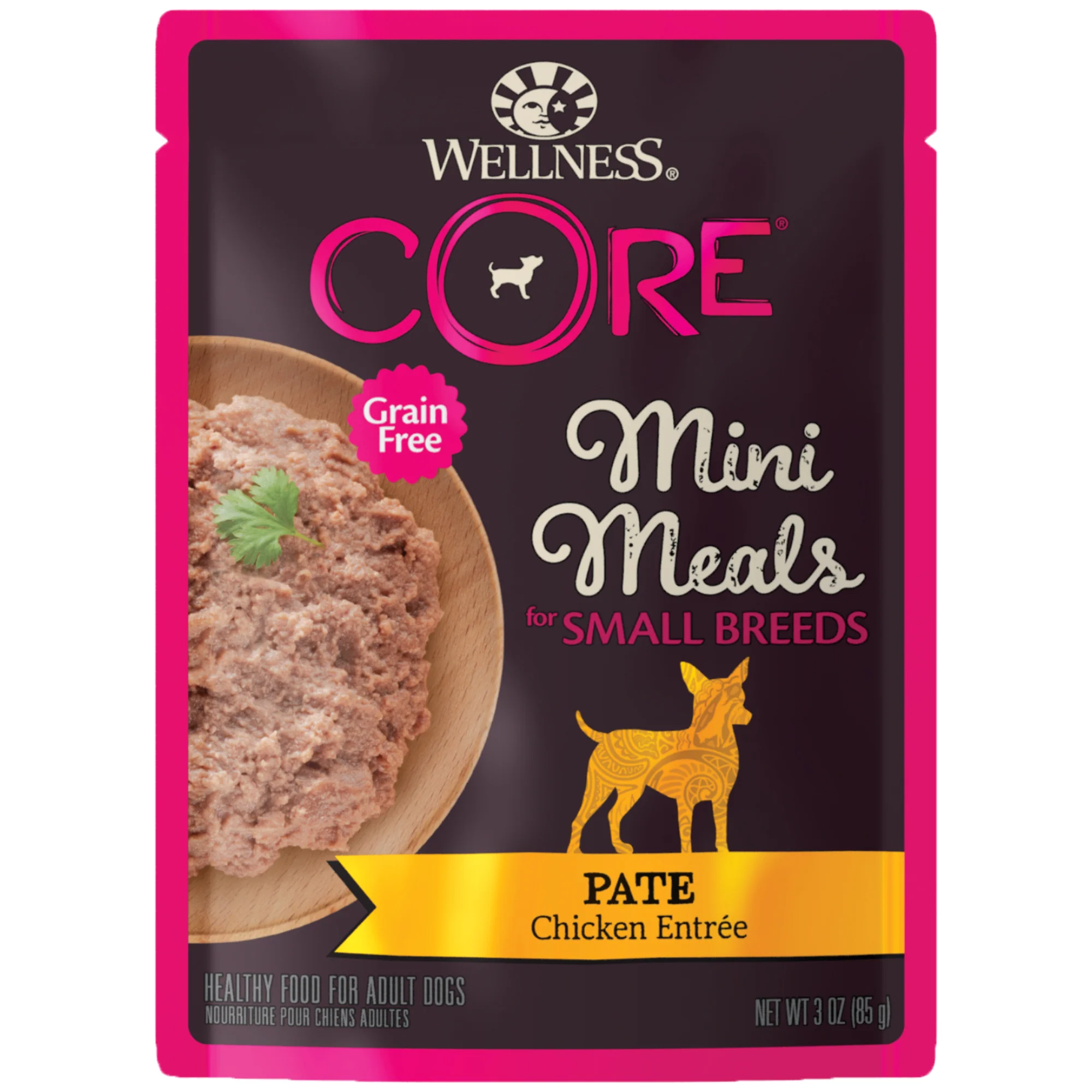 Wellness CORE Natural Grain Free Small Breed Mini Meals Wet Dog Food Paté Chicken Entrée 3oz Pouch - Image 1