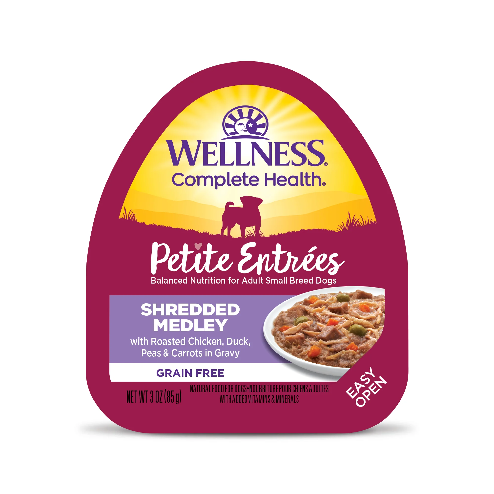 Wellness Petite Entrées Shredded Medley With Roasted Chicken Duck Peas & Carrots 3oz Cup - Image 1