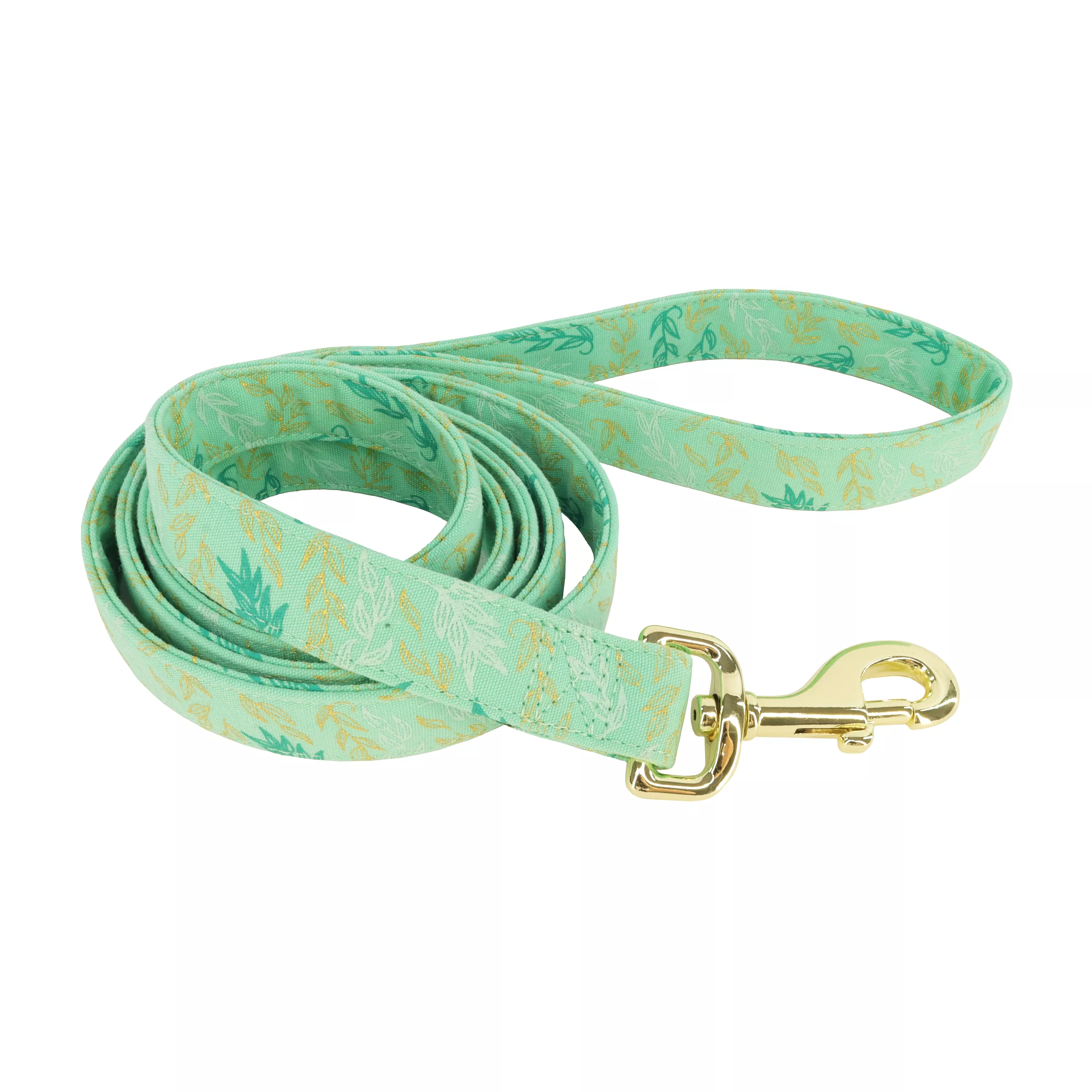 Coastal Accent Metallic 6ft Long 5/8in Dog Leash Green Leaves - Image 1