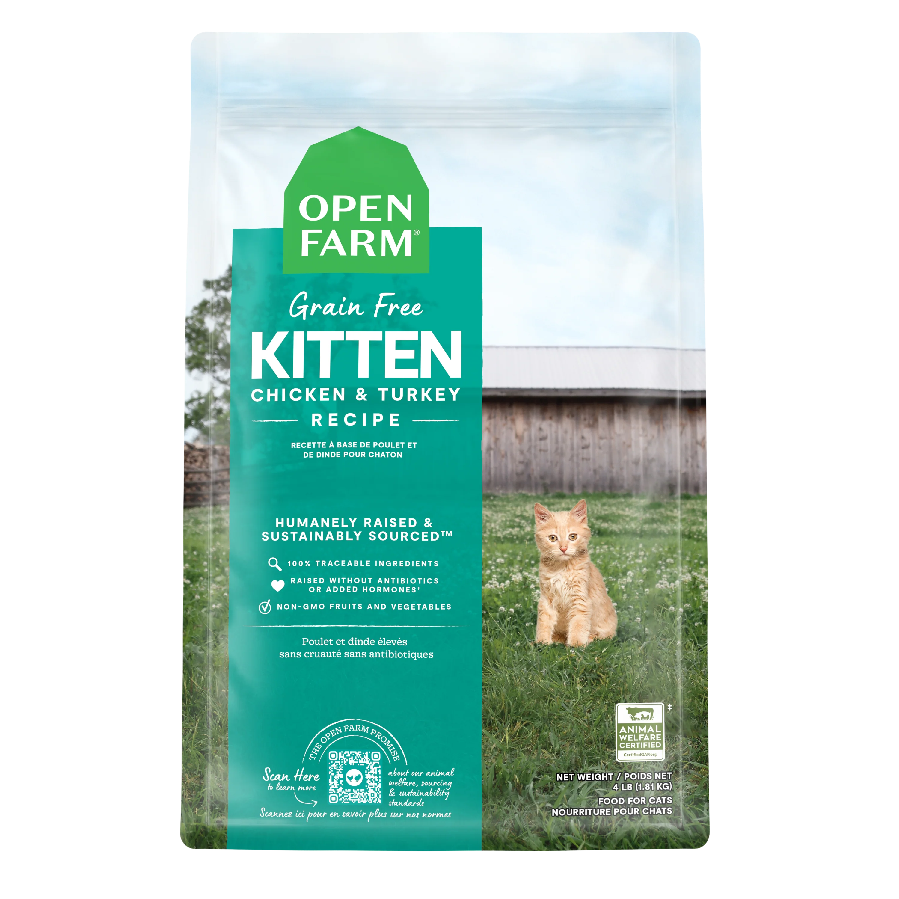 Open Farm Kitten Recipe Grain Free Kibble For Cats 4lb Bag
