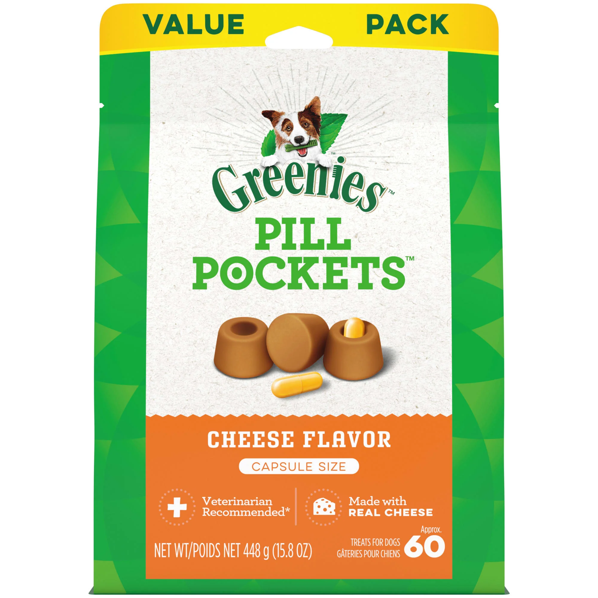 GREENIES PILL POCKETS for Dogs Capsule Size Natural Soft Dog Treats  Cheese Flavor  15.8 oz. Pack (60 Treats) - Image 1