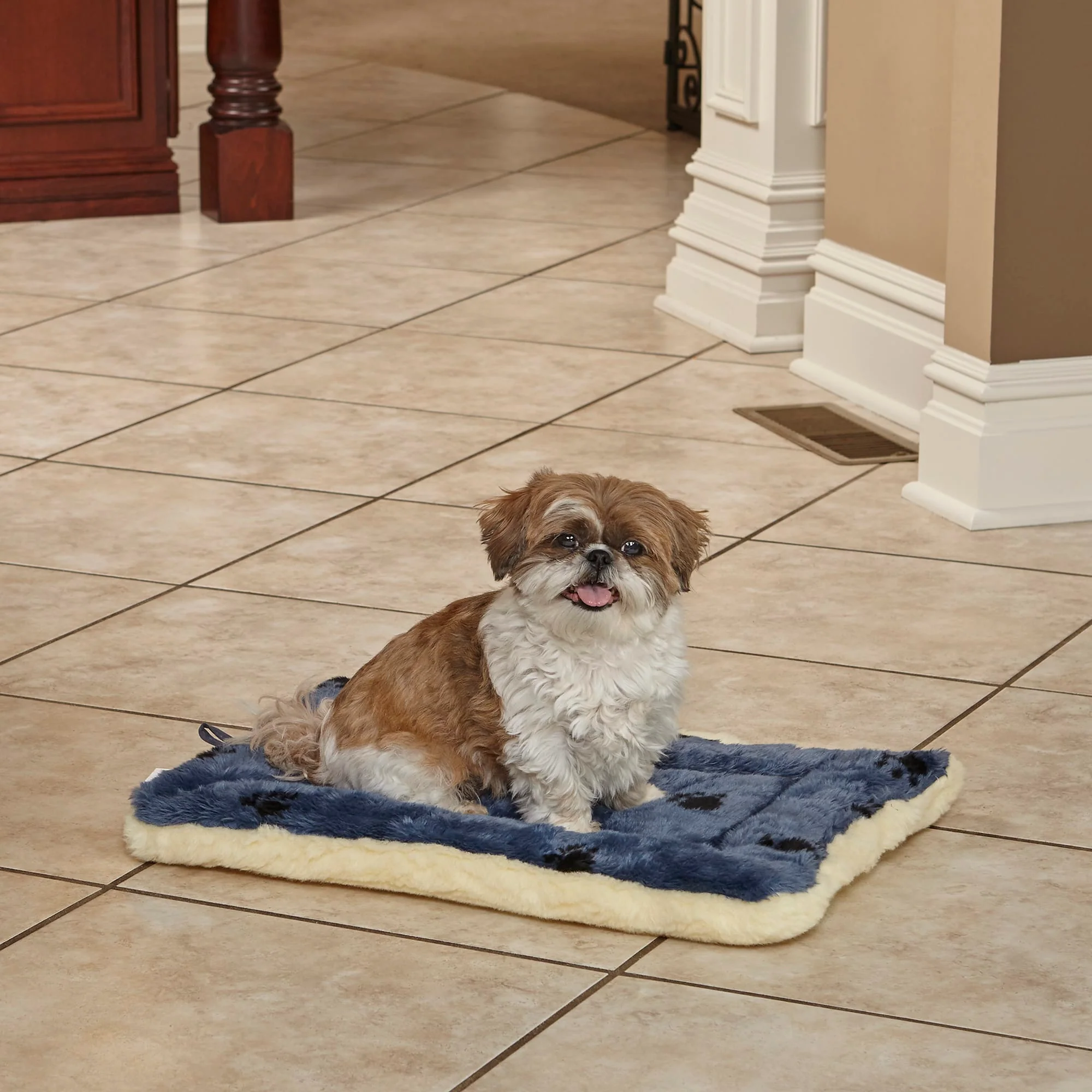 Midwest Fleece Blue Paw Print Reversible Dog and Cat Bed 22 - Image 1