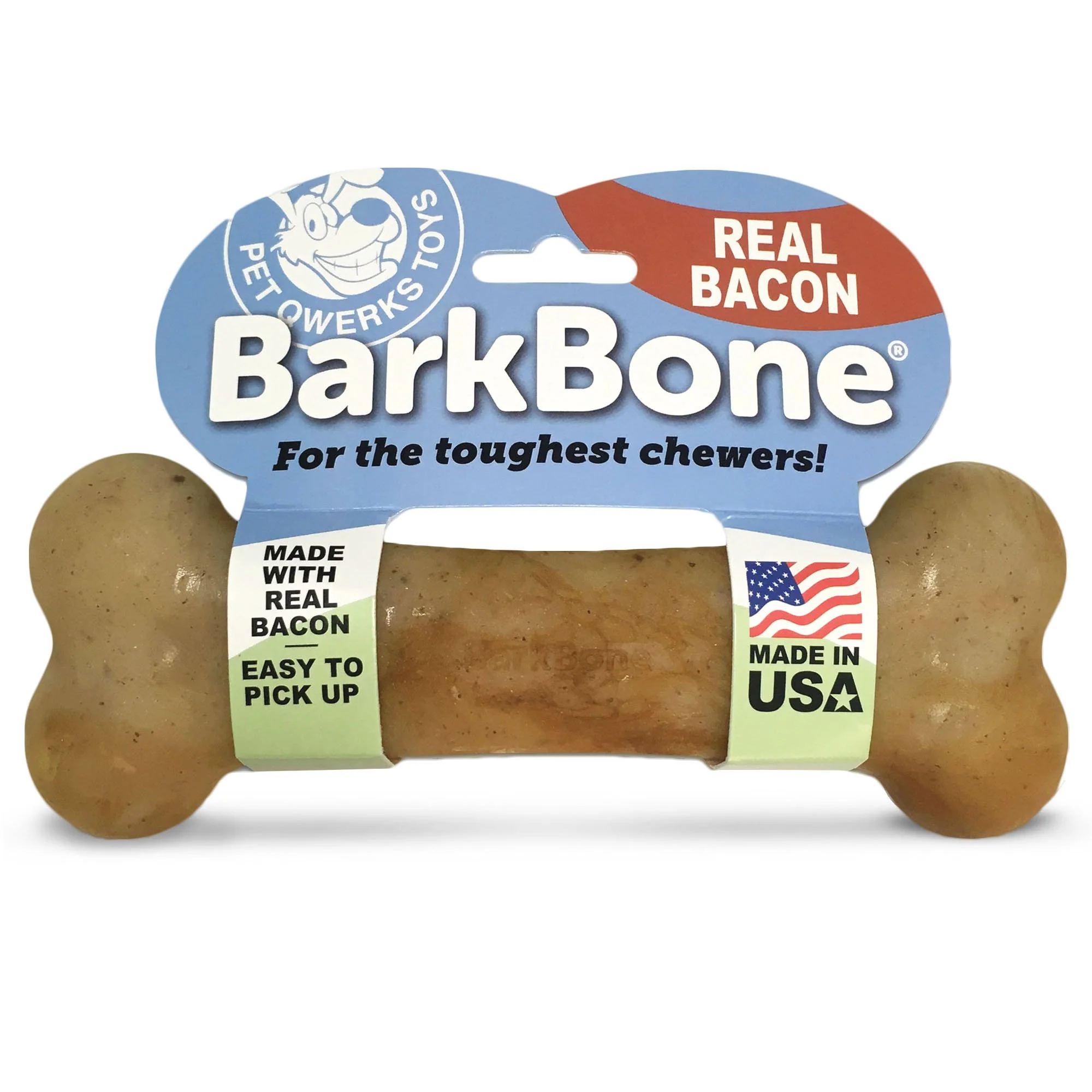 Pet Qwerks BarkBone Dog Bone Chew Toy Bacon Flavor Large - Image 1