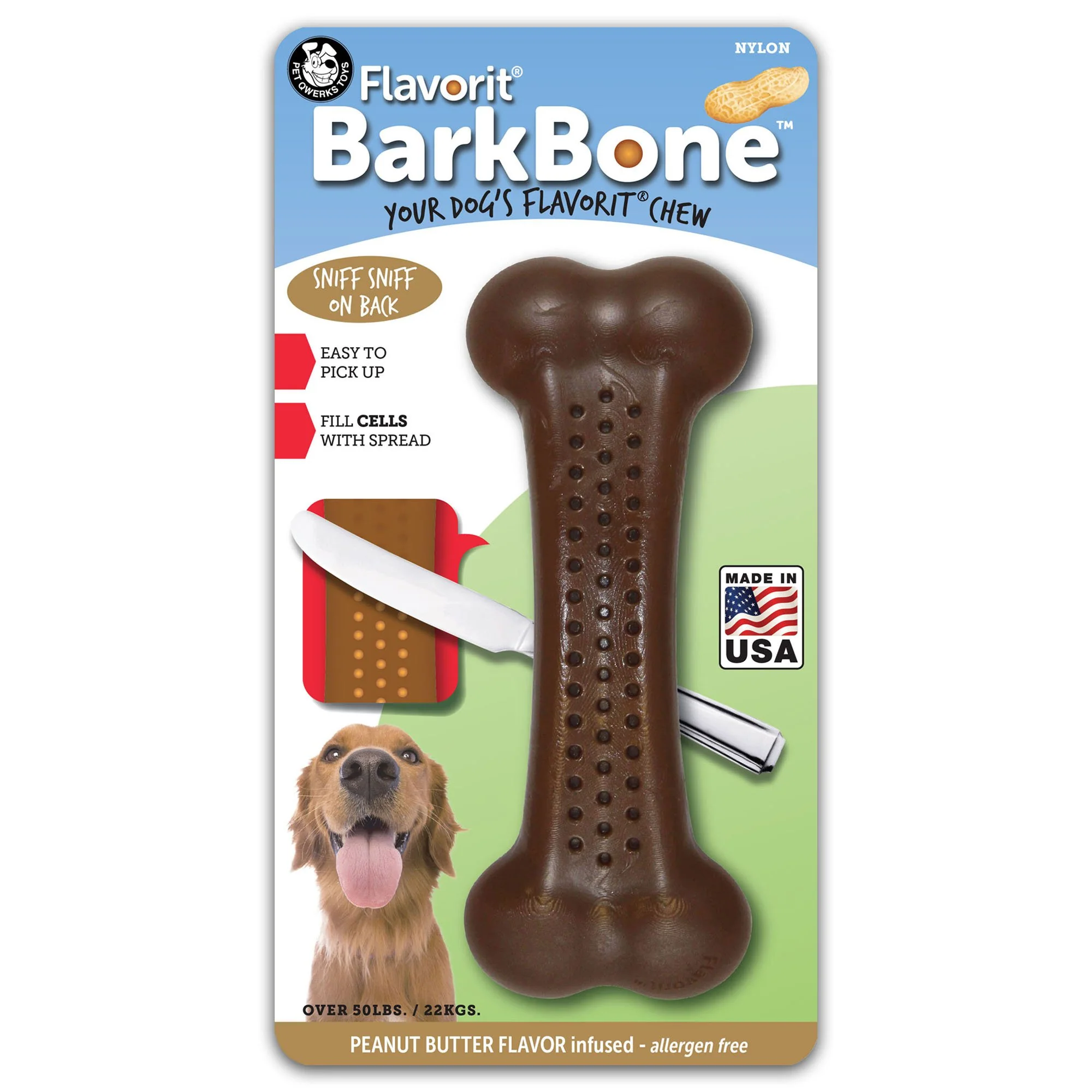Pet Qwerks BarkBone Dog Bone Chew Toy Peanut Butter Flavor Large - Image 1