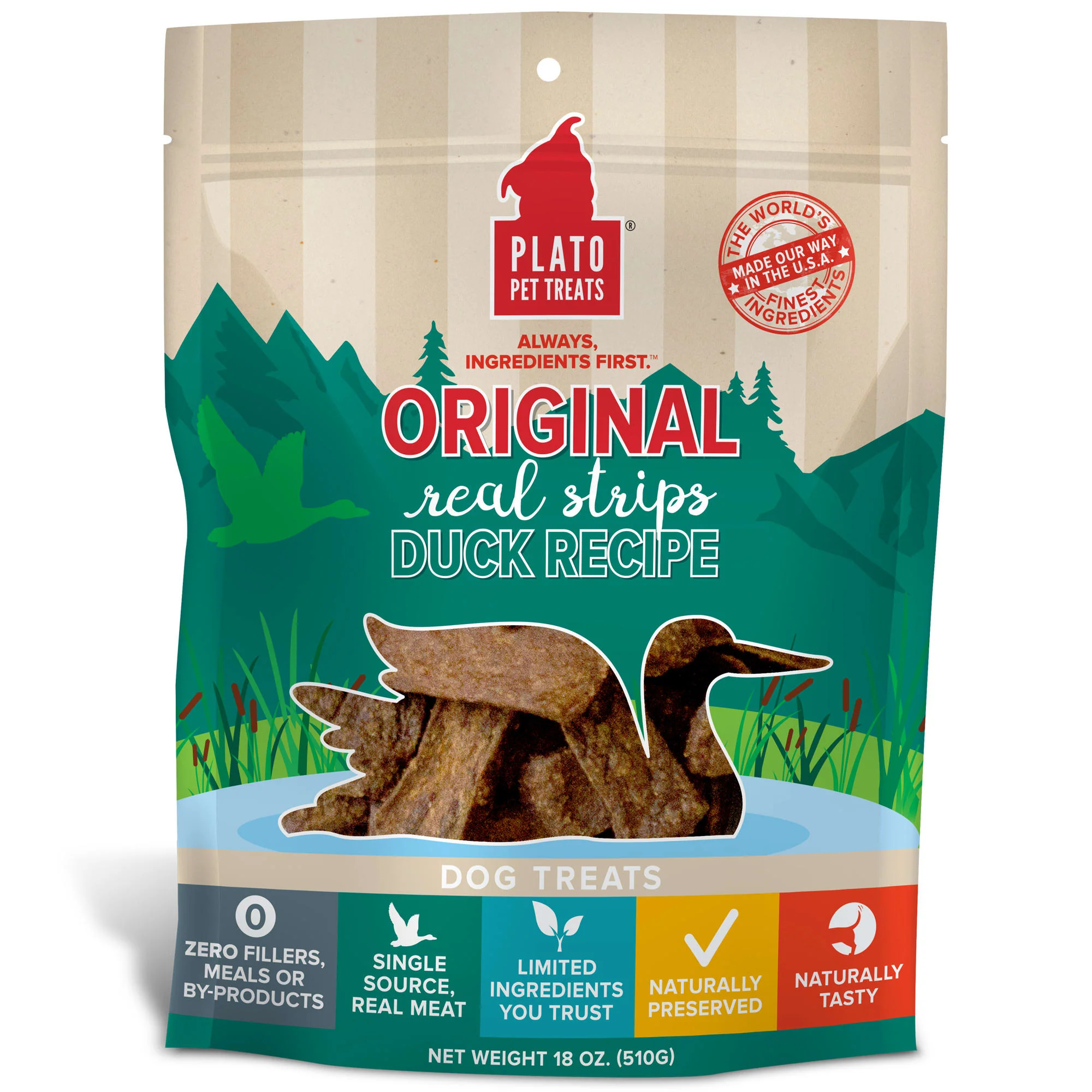 Plato Original Real Strips Duck Recipe Dog Treats  18 Oz. - Image 1