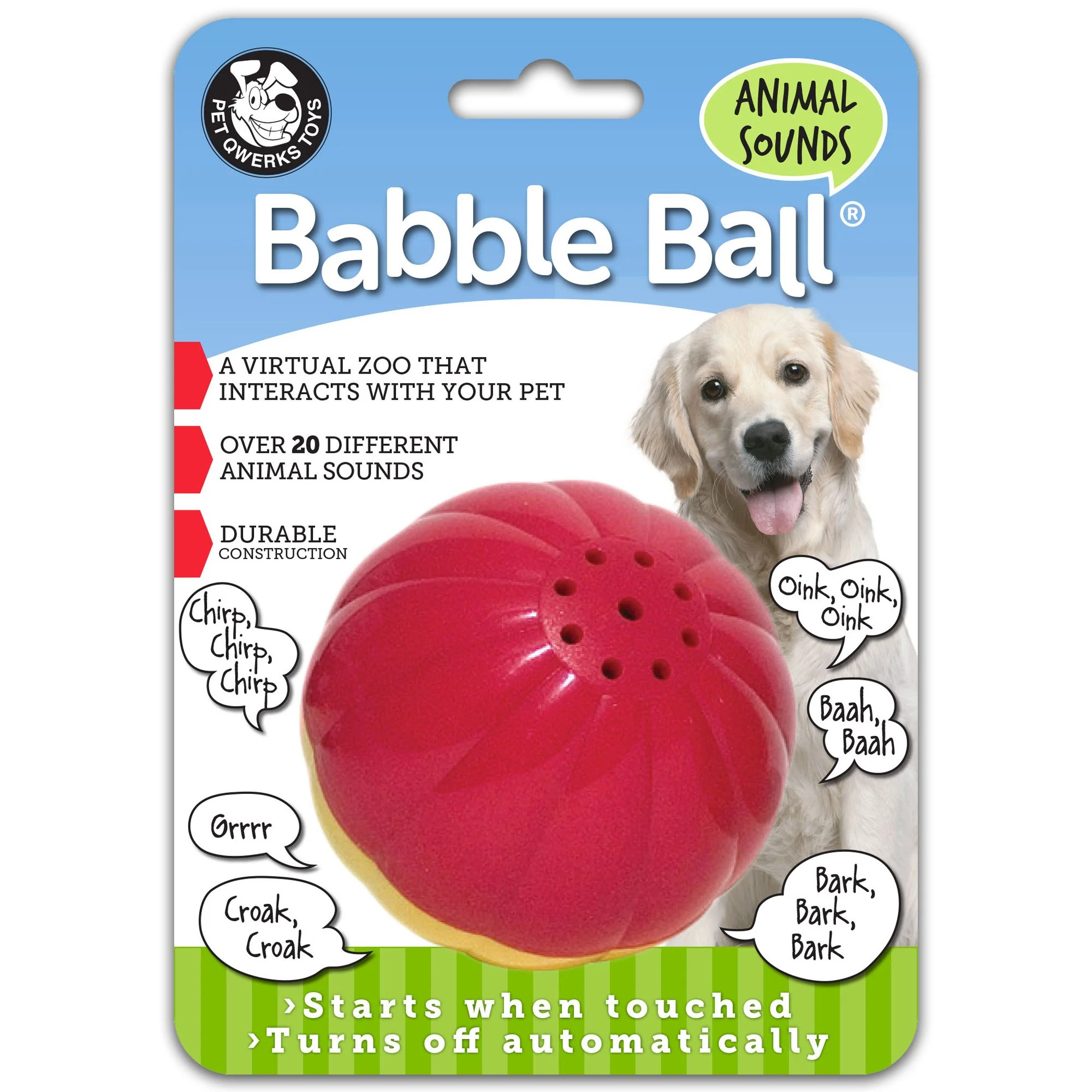 Pet Qwerks Animal Sounds Babble Ball Dog Toy  Large - Image 1