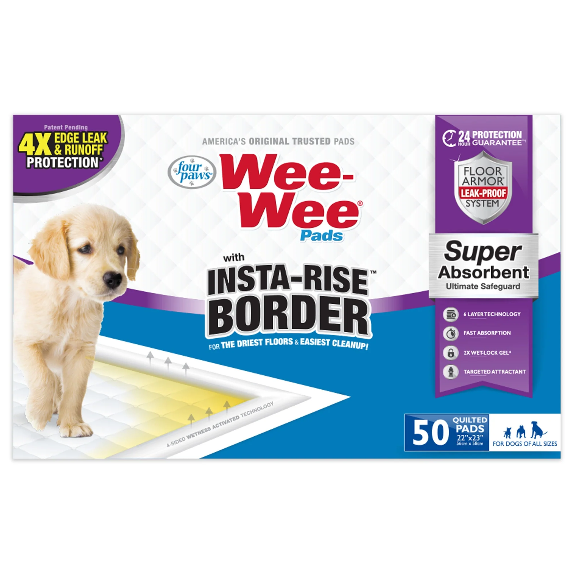 Four Paws Wee-Wee Insta Rise Border Dog Pads - 50ct - Image 1