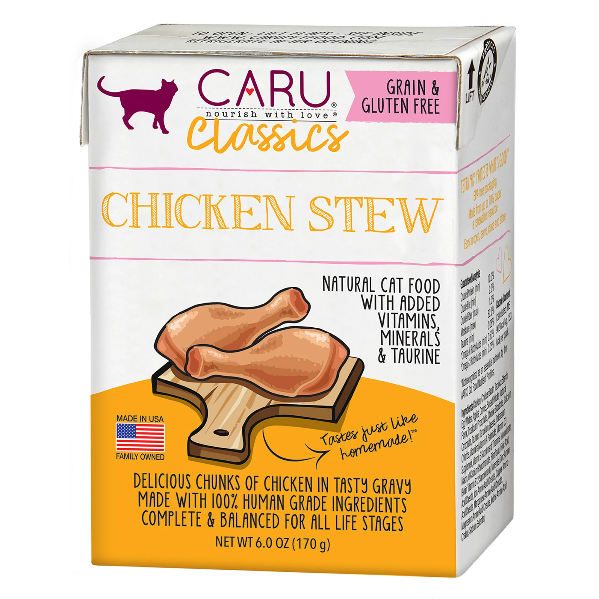 Caru Classics Wet Cat Food 6oz Carton Chicken Stew - Image 1