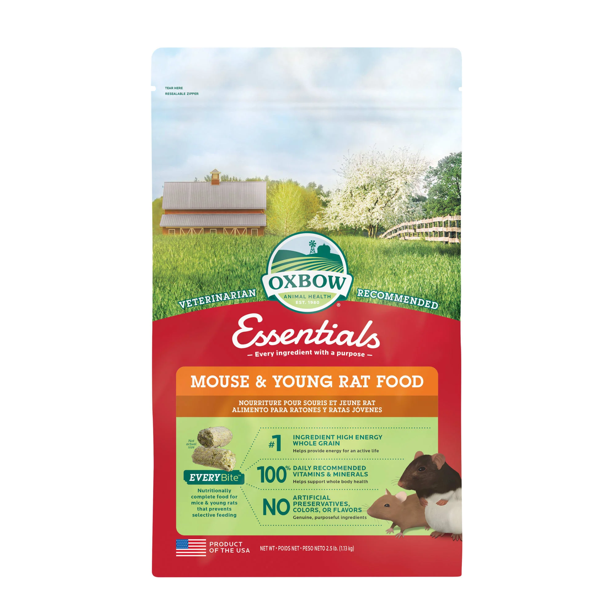 Oxbow Pet Products Essentials Mouse & Young Rat Food All Breeds Dry Food, 2.5 lbs. - Image 1