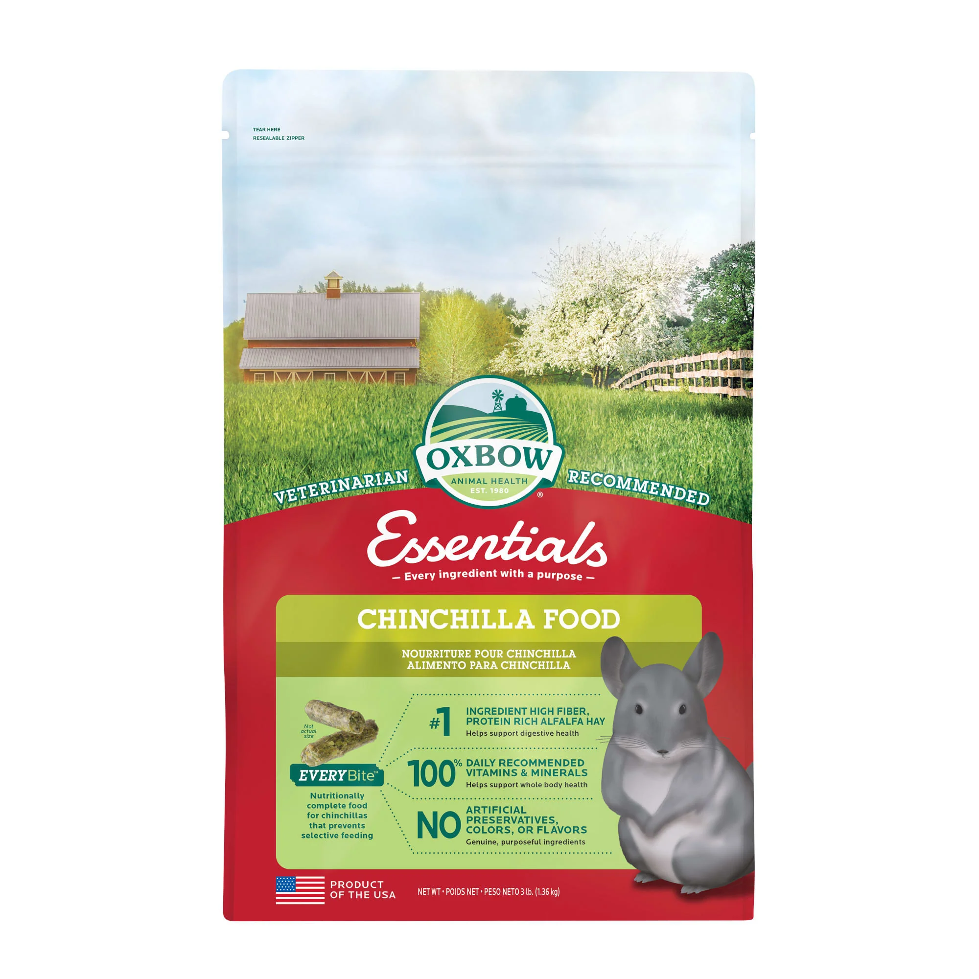 Oxbow Essentials Dry Chinchilla Food, 3 lbs. - Image 1