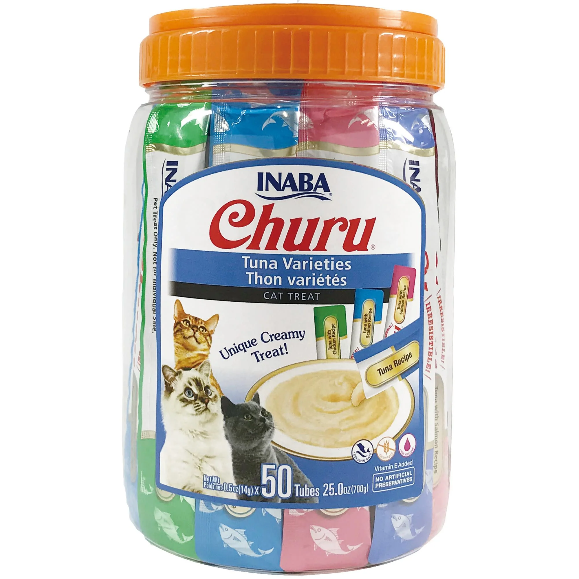 INABA Churu Creamy  Lickable Purée Cat Treat w Taurine  0.5 oz  50 Tubes  Tuna Variety - Image 1