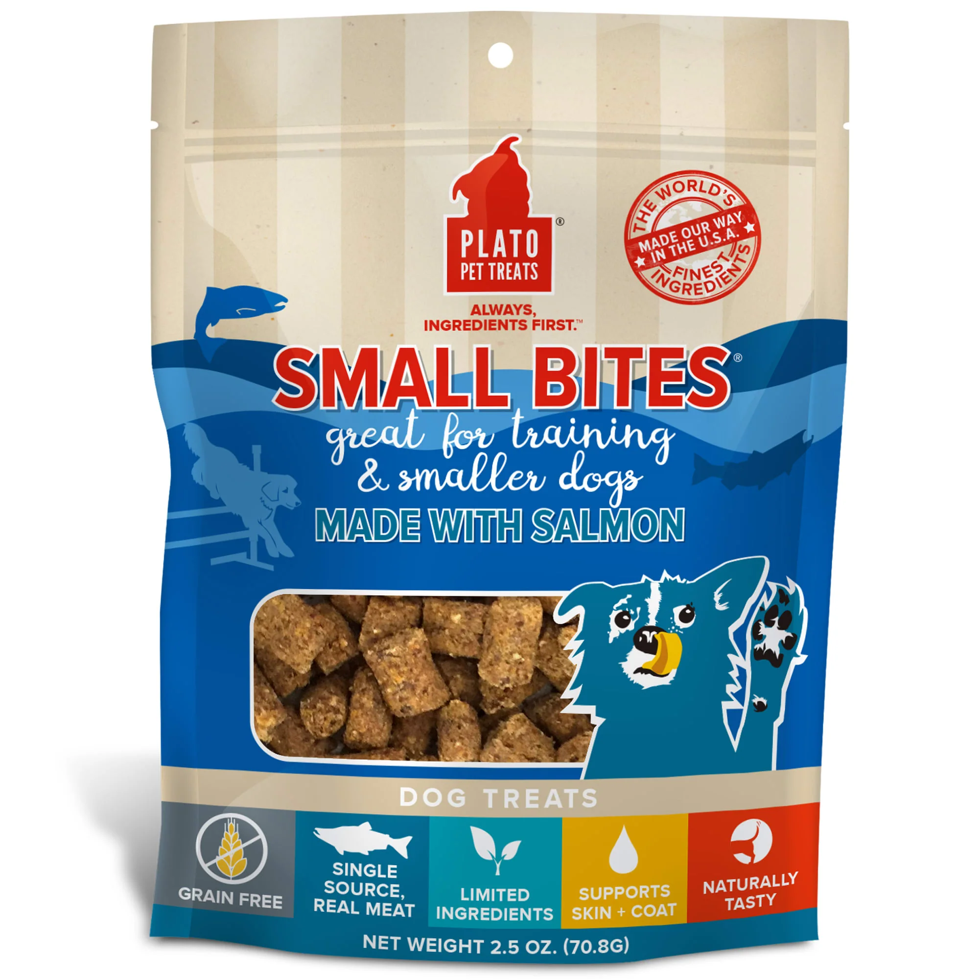 Plato Pet Treats Small Bites Salmon Grain-Free Dog Treats, 2.5 Ounce - Image 1