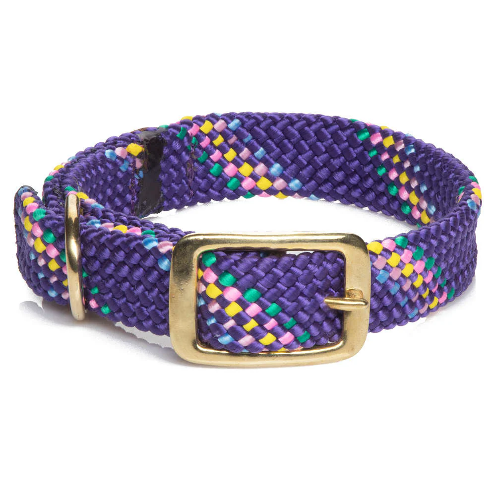 Mendota Pet 21in Double Braided Brass Buckle Dog Collar 1in Purple Confetti - Image 1