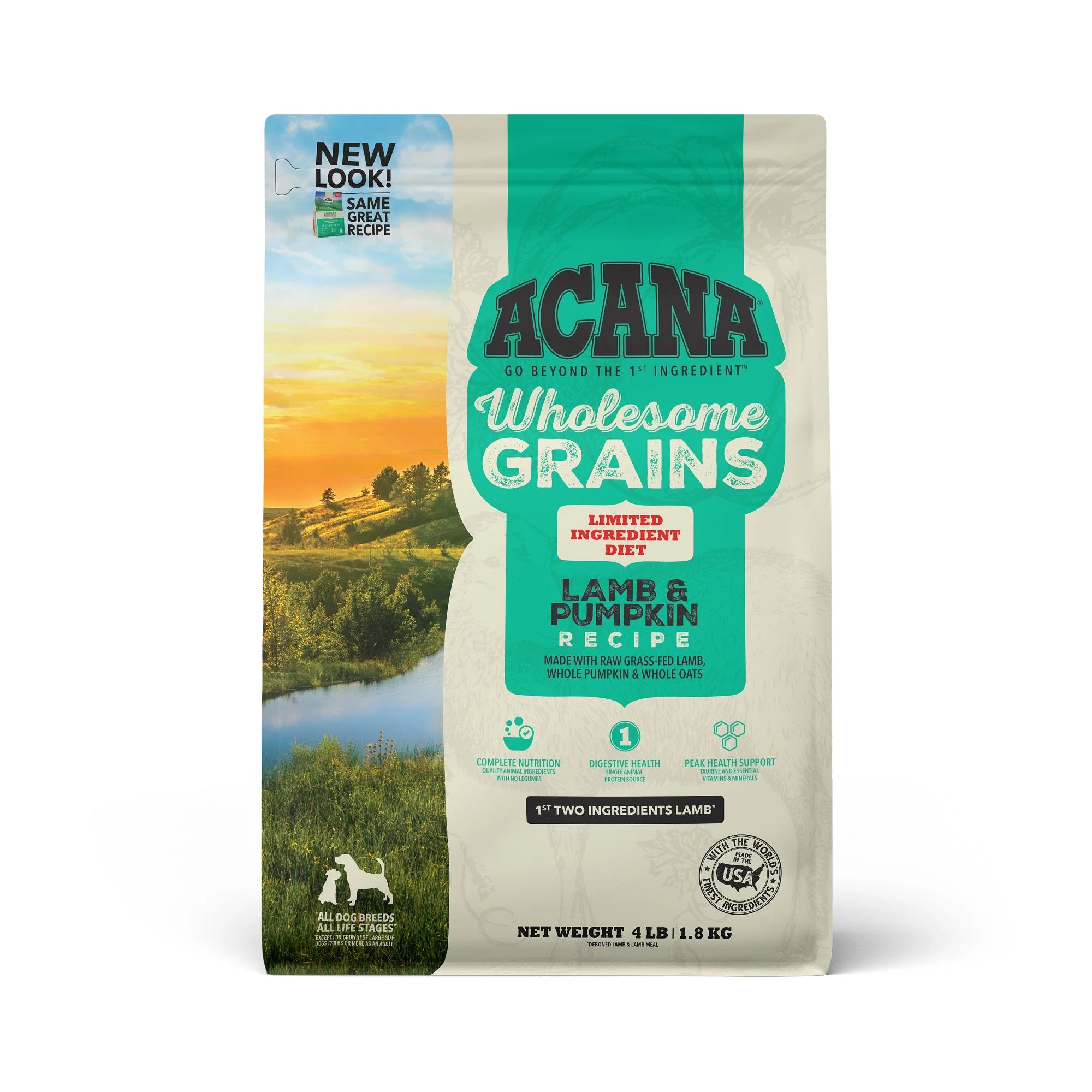 ACANA Wholesome Grains Dry Dog Food  Limited Ingredient Diet  Gluten Free  Lamb & Pumpkin  4lb - Image 1