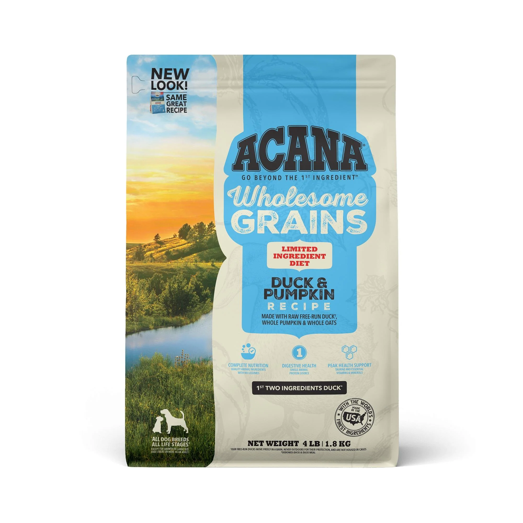 ACANA Wholesome Grains Duck & Pumpkin Recipe Dry Dog Food, 4 lbs. - Image 1