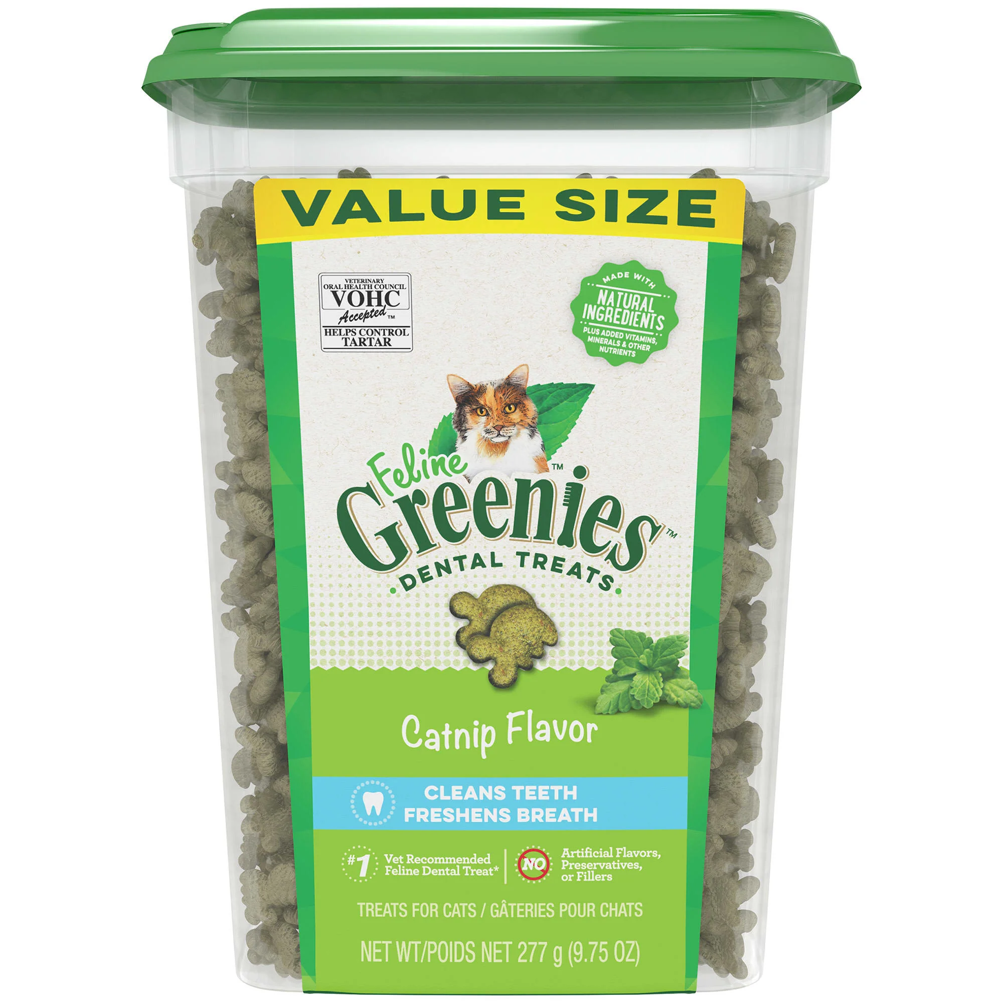 Greenies Feline Dental Cat Treats, Catnip Flavor, 9.75oz Tub - Image 1