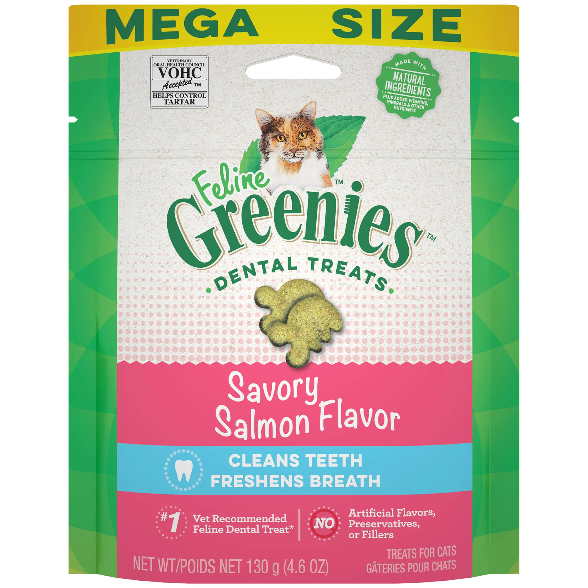 Greenies Savory Salmon Flavor Dental Crunchy Treat for Cat  4.6 oz. - Image 1