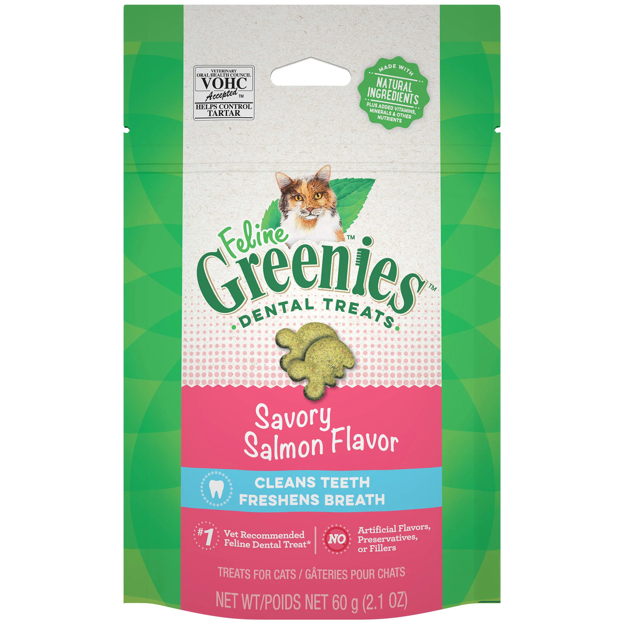 Greenies Feline Savory Salmon Flavor Dental & Crunchy Treat for Cat  2.1 oz. - Image 1