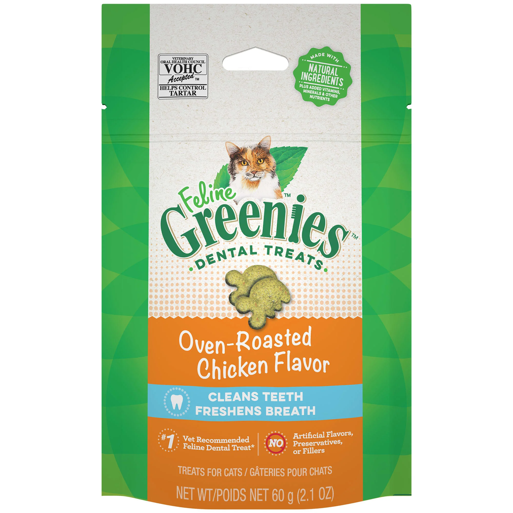 Greenies Feline Oven Roasted Chicken Flavor Crunchy Soft Treat for Cat  2.1 oz. - Image 1