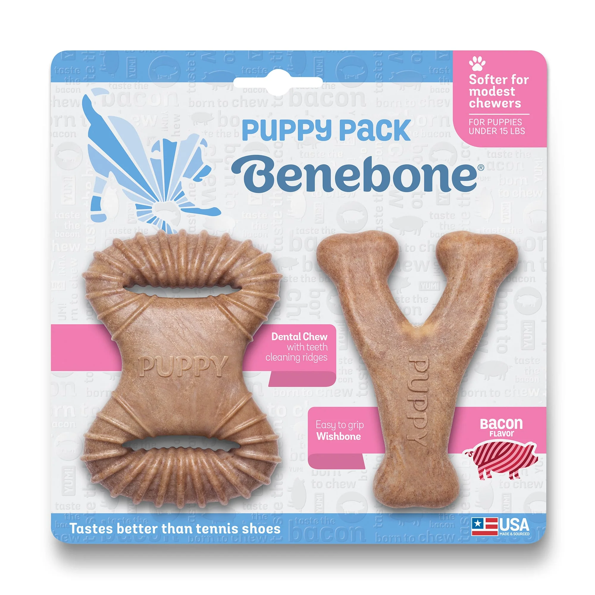 Benebone Puppy Dental Dog Chew Toy  2-Pack  Bacon  Tiny - Image 1