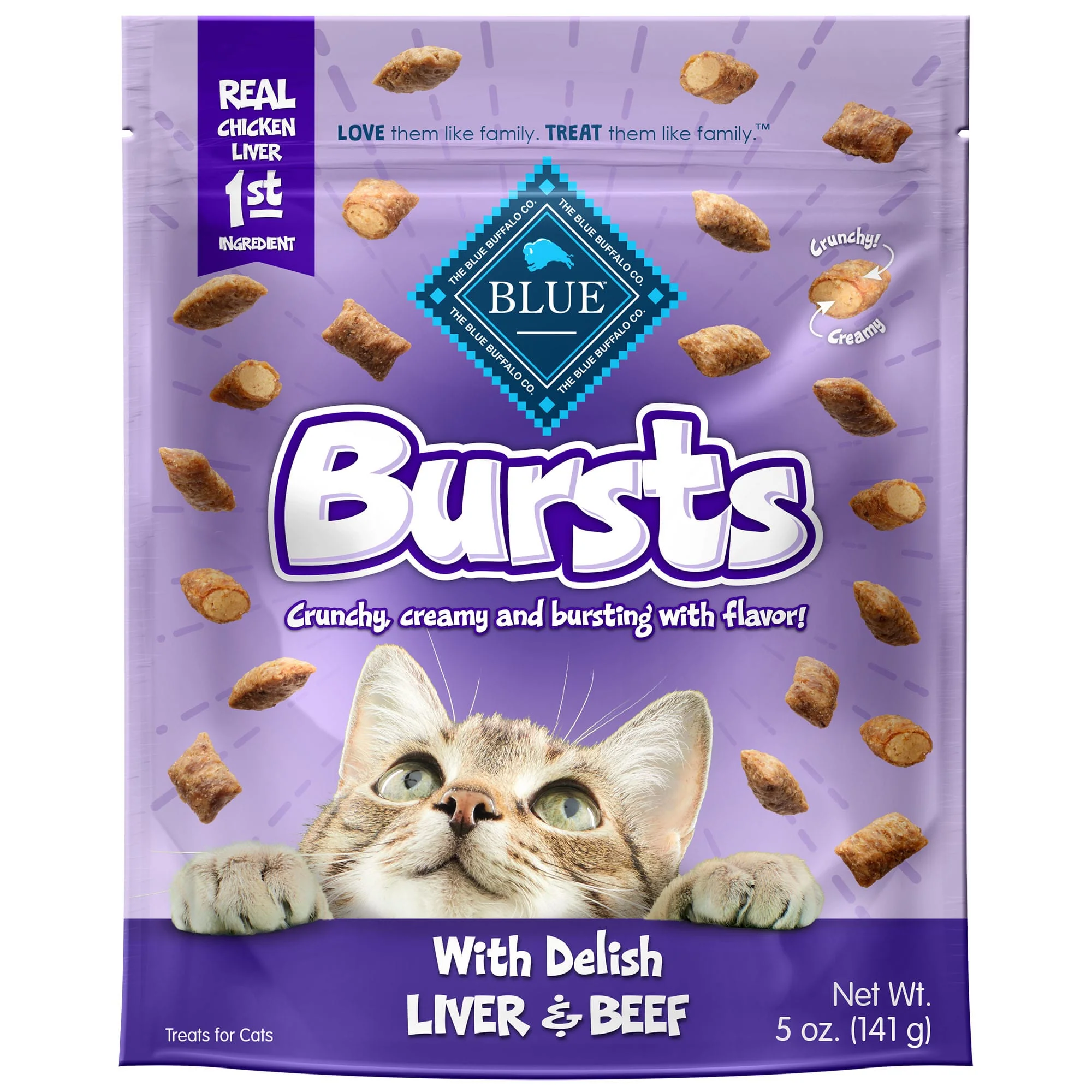 Blue Buffalo Bursts Chicken Liver & Beef Flavor Crunchy Treats for Cats  Whole Grain  5 oz. Bag - Image 1
