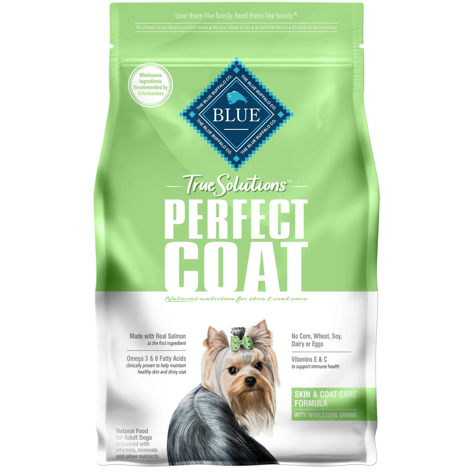 Blue Buffalo True Solutions Perfect Coat Skin & Coat Care Salmon Dry Dog Food for Adult Dogs  Whole Grain  4 lb. Bag - Image 1