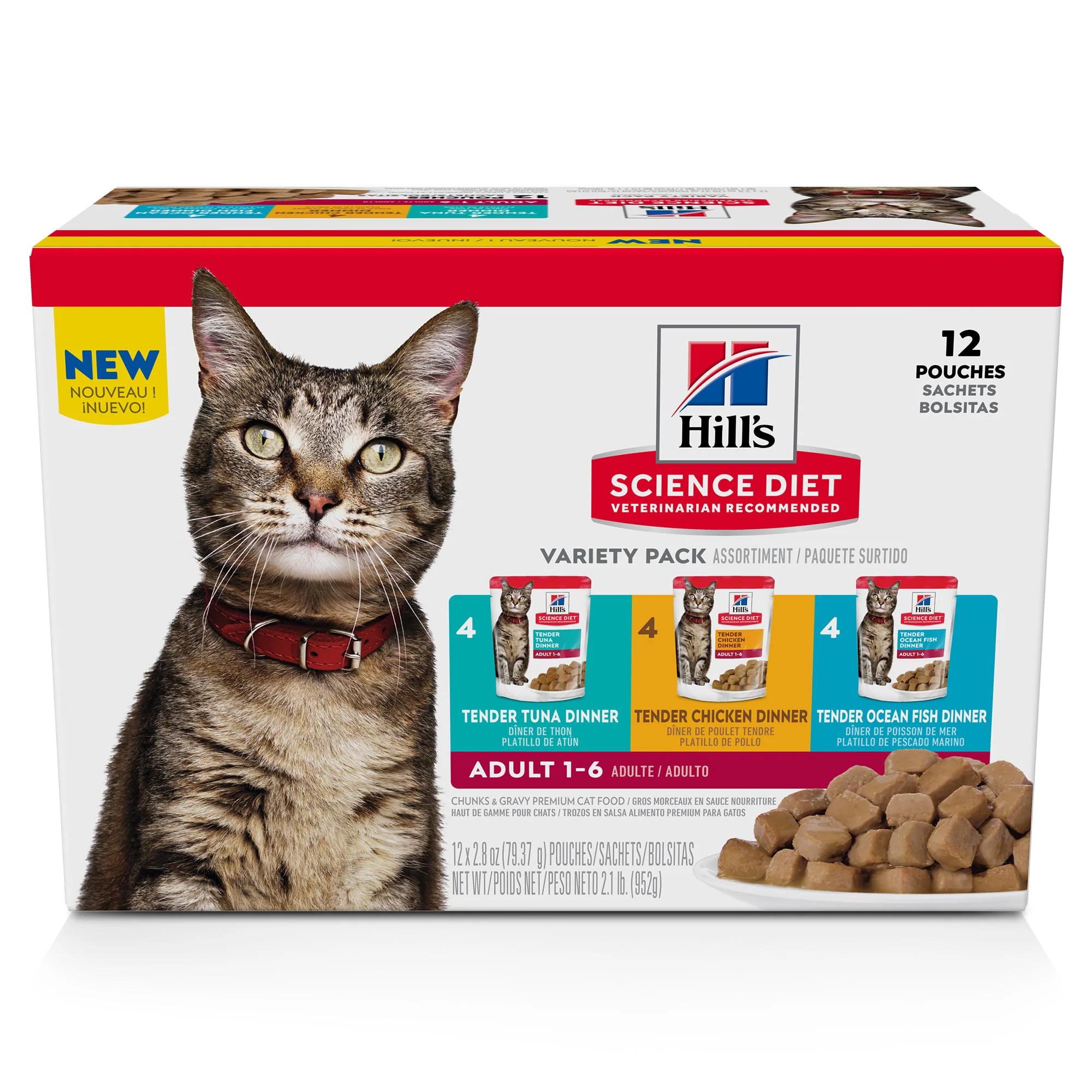 Hill s Science Diet Wet Cat Food Pouches Variety  Adult  2.8 oz Pouch  12 Pack - Image 1