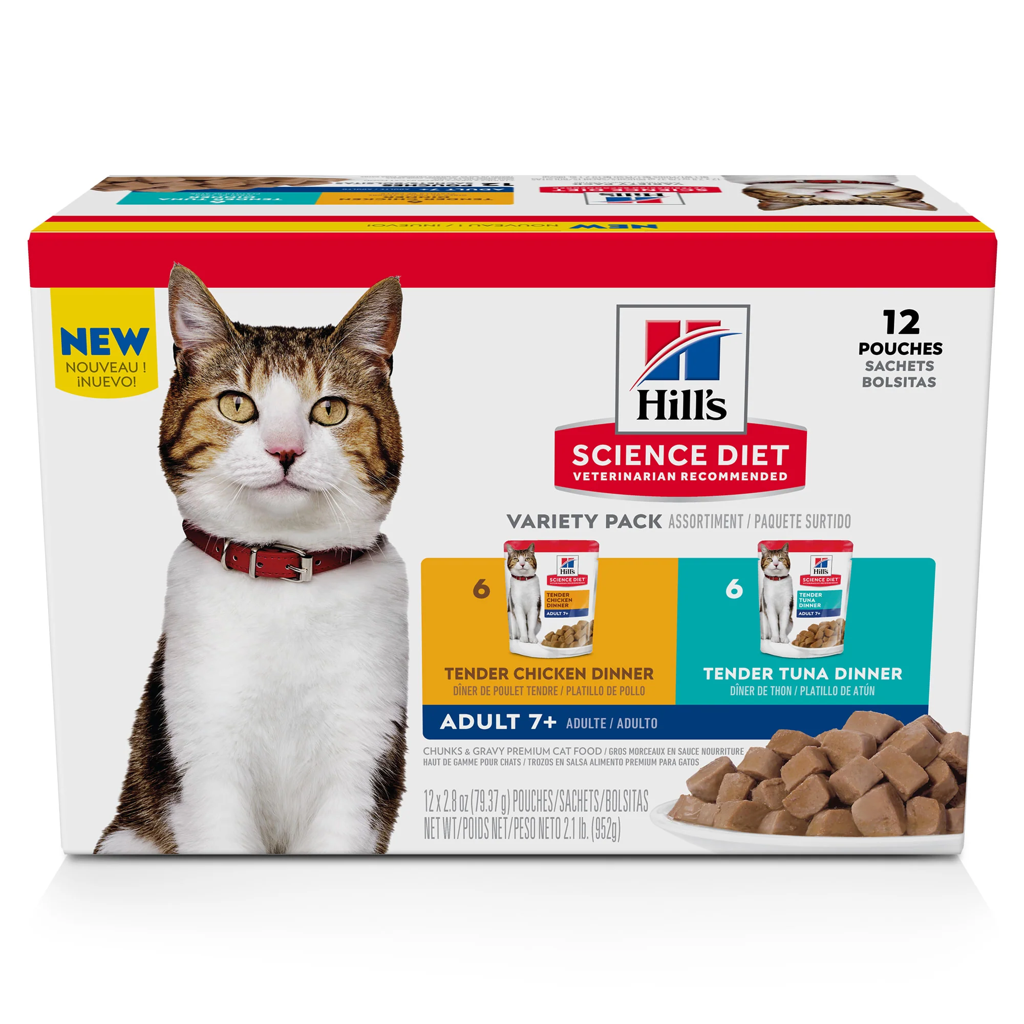 Hill s Science Diet Senior 7+ Wet Cat Food Pouch  Variety Pack Chicken and Tuna  2.8 oz  12 pk - Image 1
