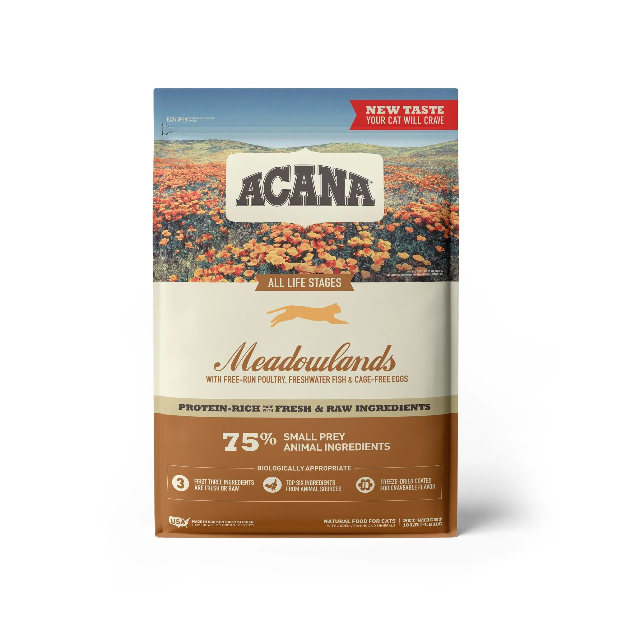 ACANA Grain-Free Meadowlands Chicken Turkey Fish and Cage-Free Eggs Dry Cat Food, 10 lbs. - Image 1