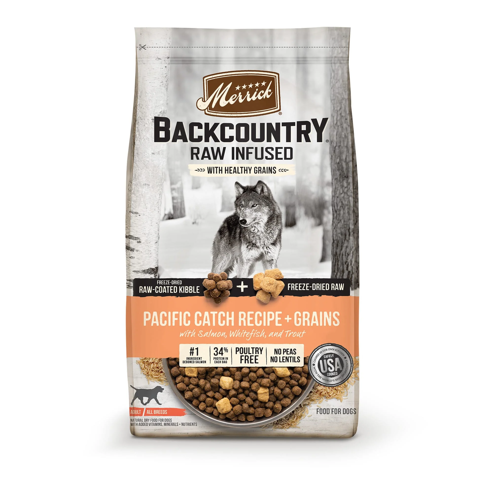 Merrick Backcountry Freeze Dried Raw Infused Pacific Catch Recipe with Healthy Grains Dry Dog Food, 20 lbs. - Image 1