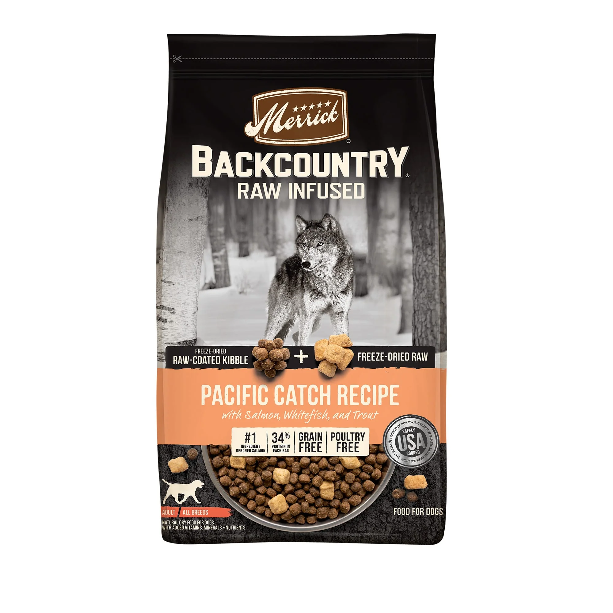 Merrick Backcountry Freeze Dried Raw Infused Grain Free Pacific Catch Recipe Dry Dog Food, 20 lbs. - Image 1