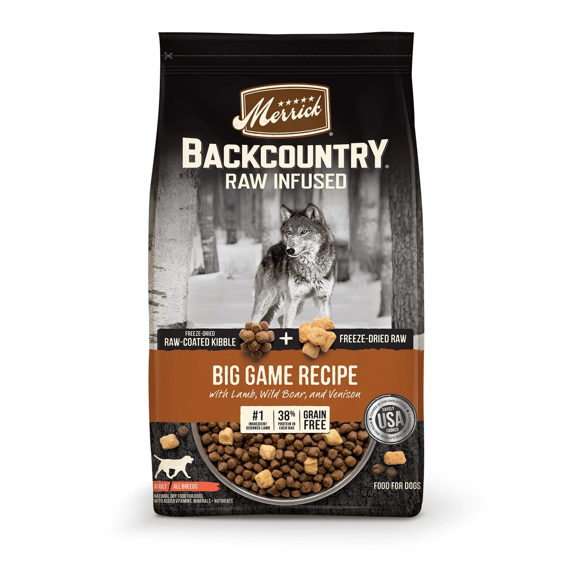 Merrick Backcountry Freeze Dried Raw Infused Grain Free Big Game Recipe Dry Dog Food, 20 lbs. - Image 1