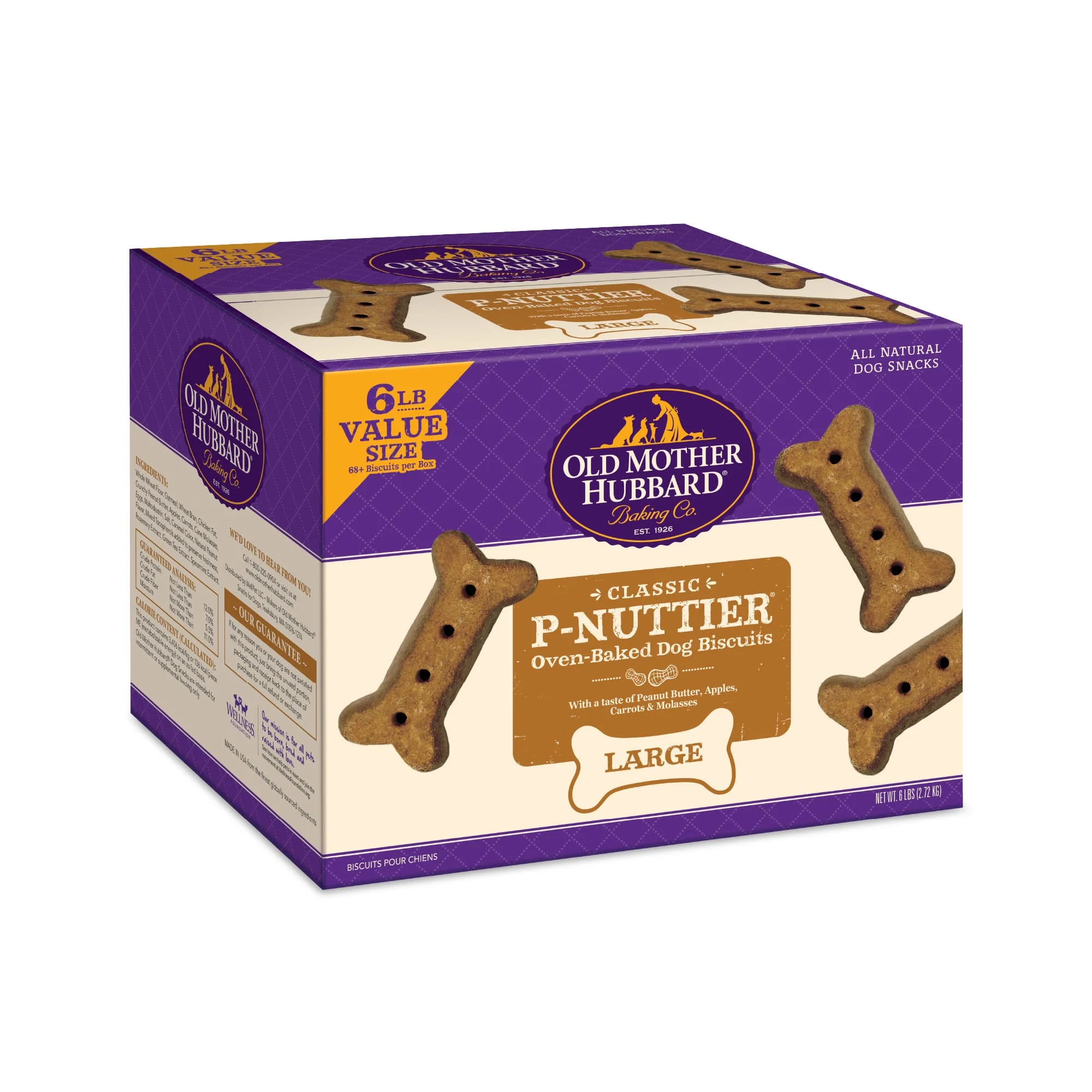 Old Mother Hubbard Classic Crunchy Natural Dog Treat  P-Nuttier Large Biscuits Value Box  6-Pound Box - Image 1