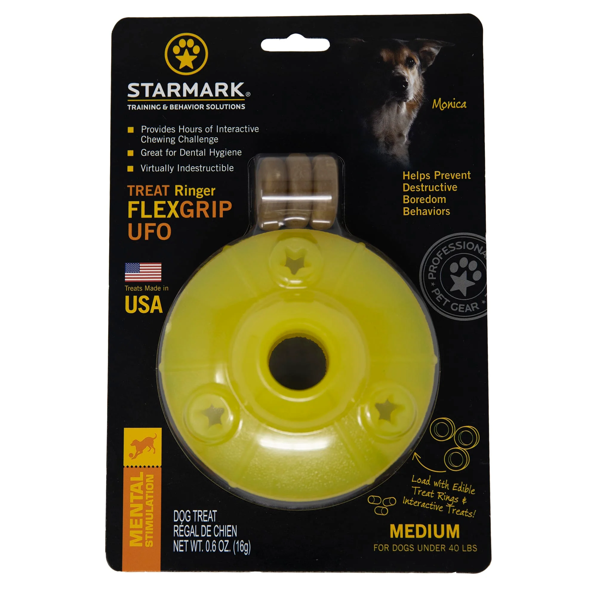 Starmark 713097 Treat Ringer Flex Grip UFO Dog Toy  Yellow - Medium - Image 1