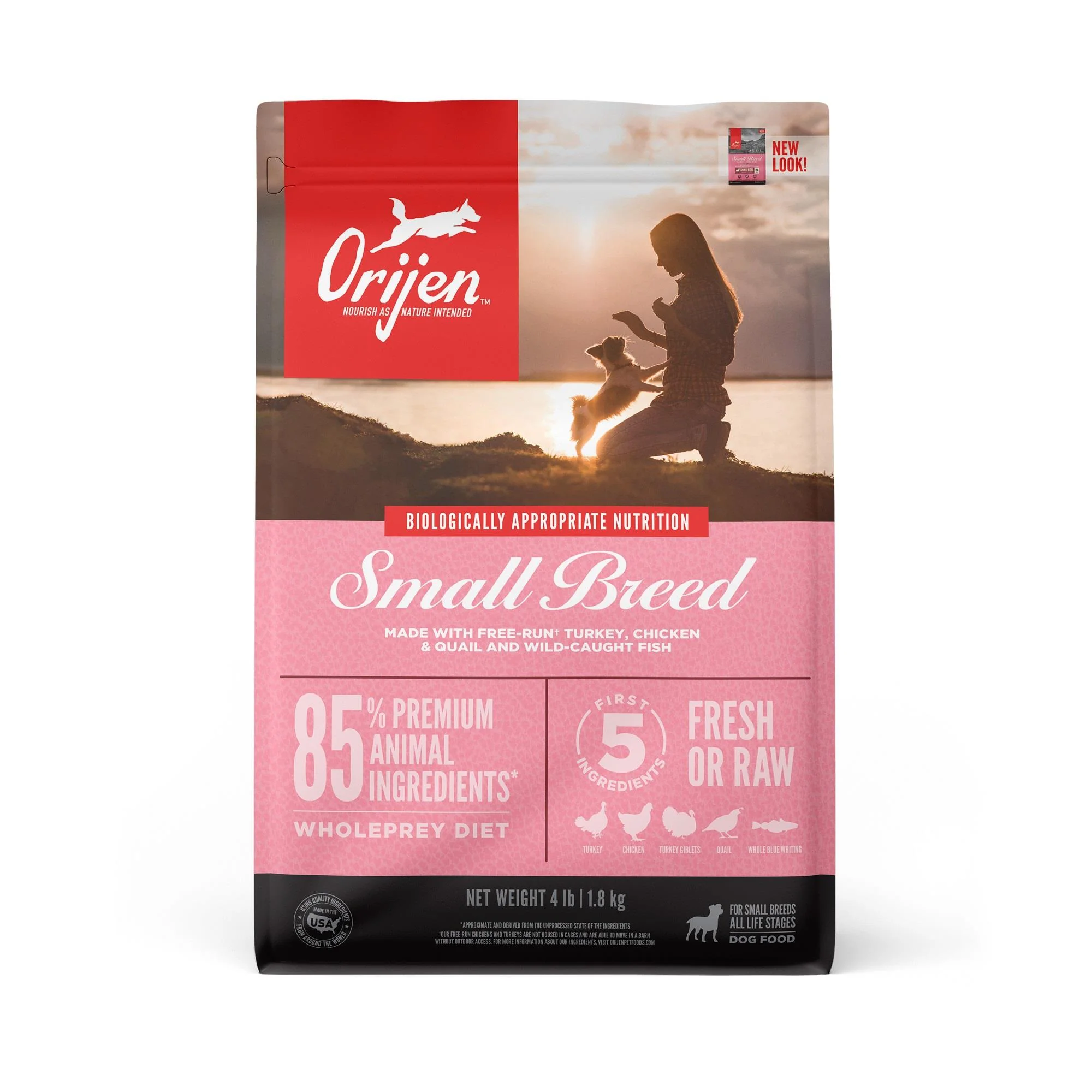 ORIJEN Small Breed Grain Free High Protein Fresh & Raw Animal Ingredients Dry Dog Food, 4 lbs.