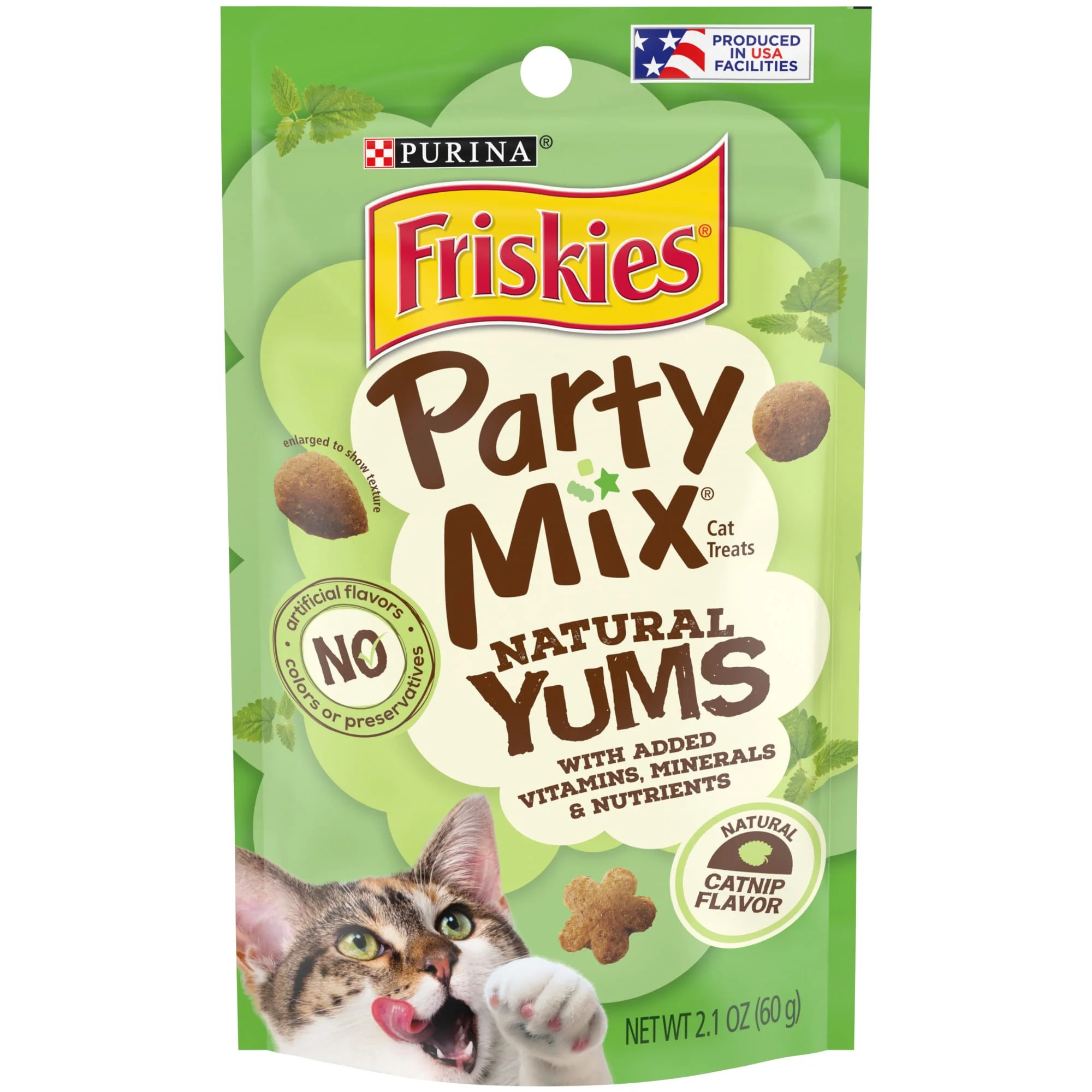 Friskies   Natural Cat Treats  Party Mix Natural Yums Catnip Flavor  2.1 oz. Pouch - Image 1