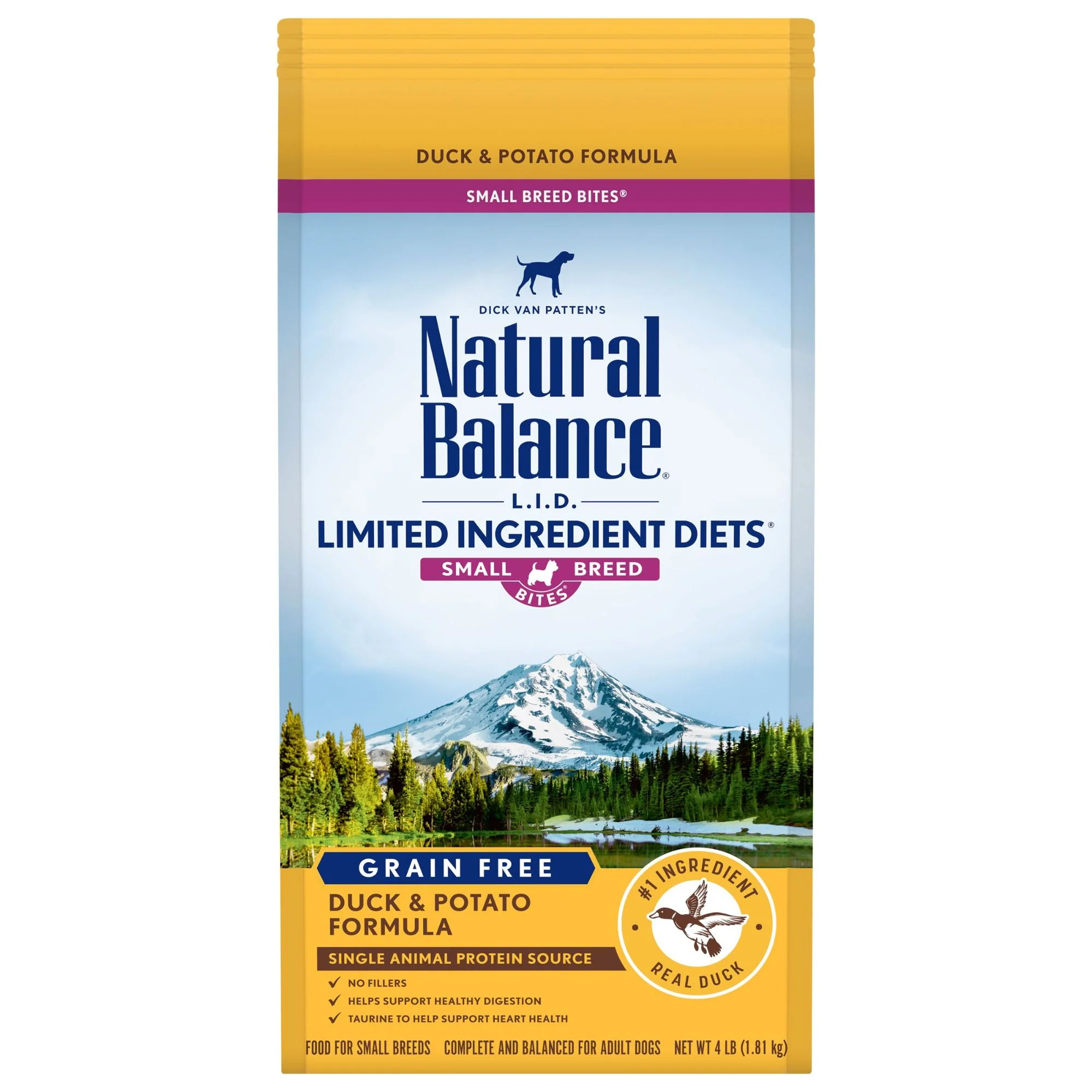 Natural Balance L.I.D. Limited Ingredient Diets Duck & Potato Formula Small Breed Bites Dry Dog Food, 4 lbs. - Image 1