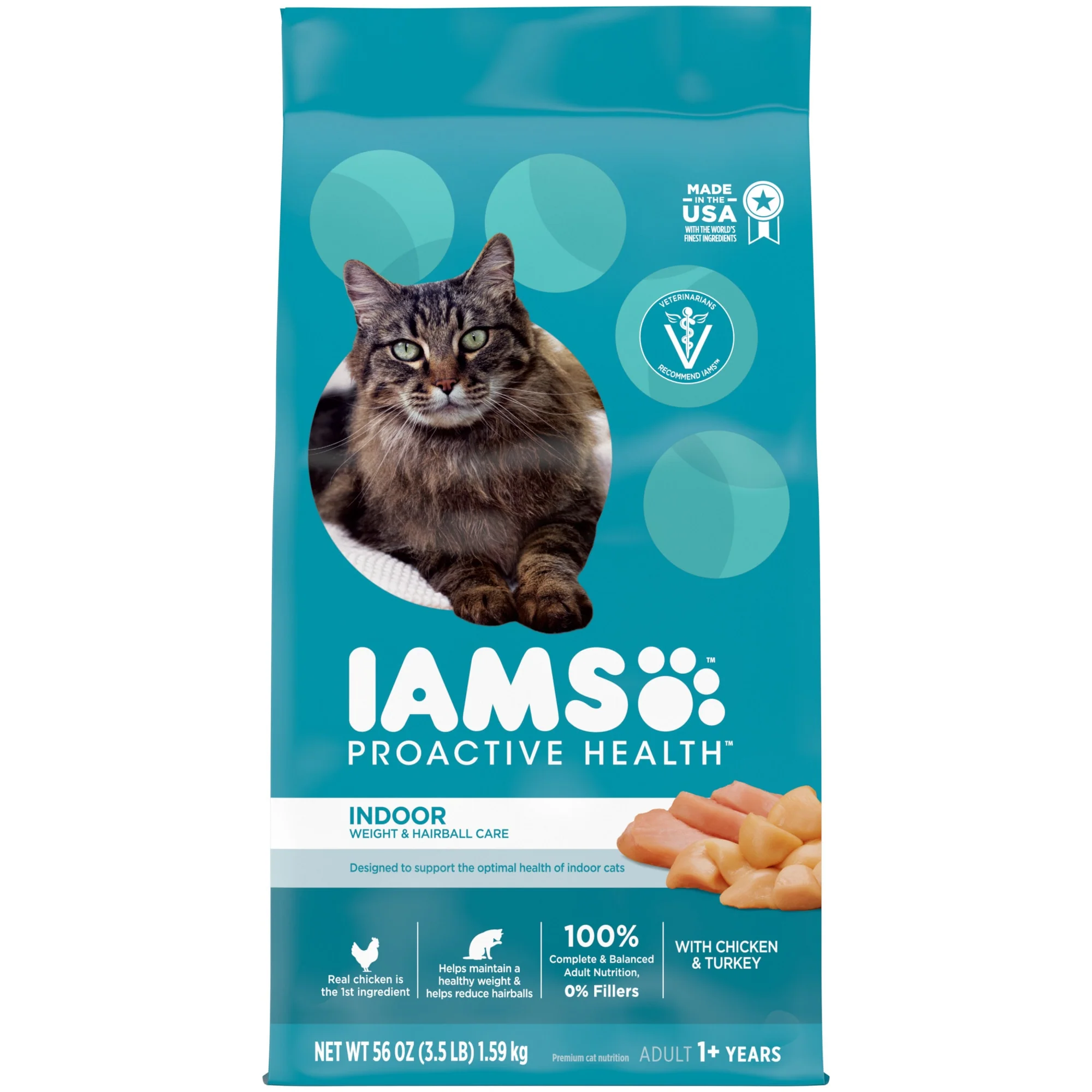 IAMS PROACTIVE HEALTH Adult Indoor Weight & Hairball Care Dry Cat Food with Chicken & Turkey  3.5 lb. Bag - Image 1
