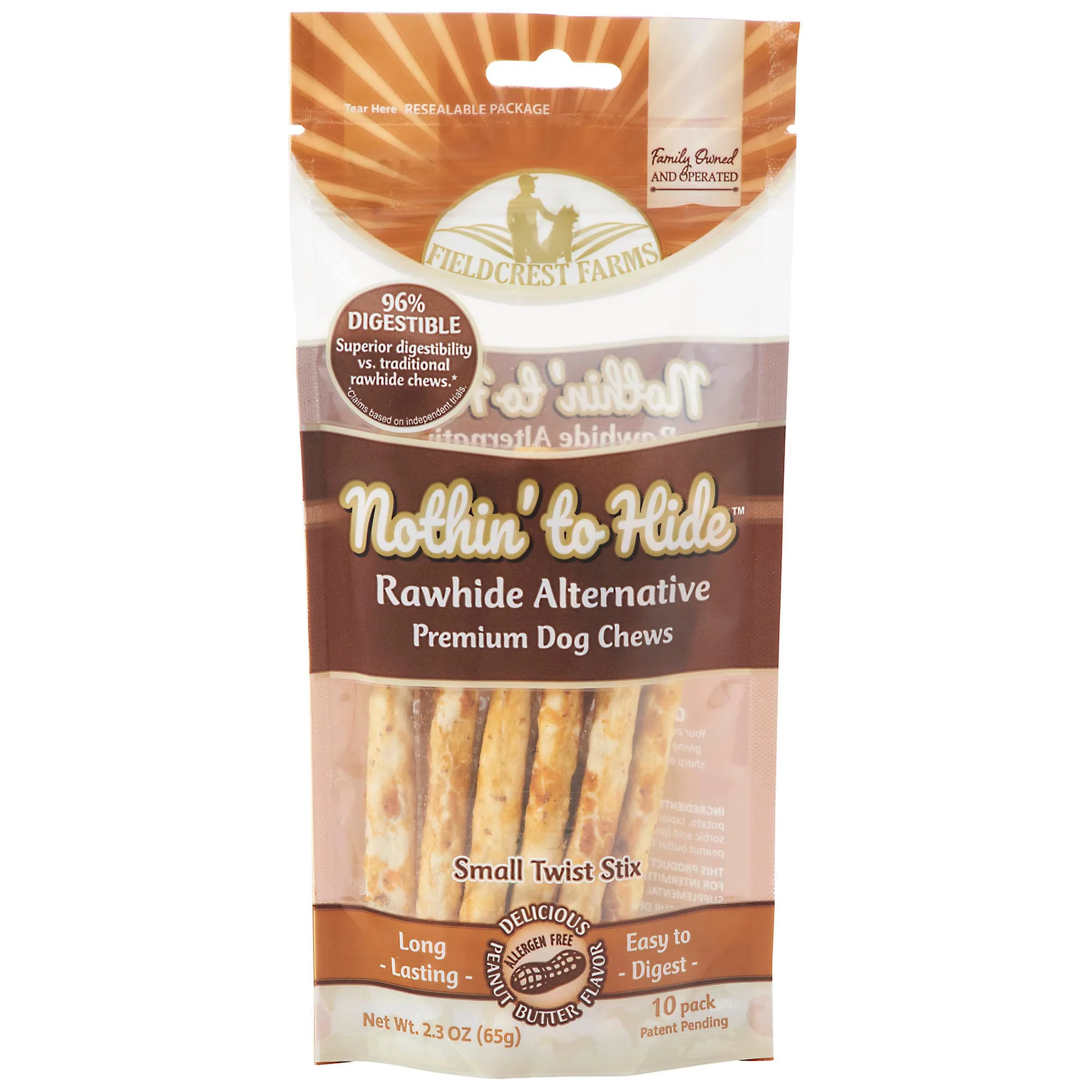 Nothing to Hide Natural Rawhide Alternative Twist Stix for Dogs - 3 Pack (30 Sticks) Premium Grade Easily Digestible Chews - Great for Dental Health by Fieldcrest Farms (Peanut Butter  Small Stix) - Image 1