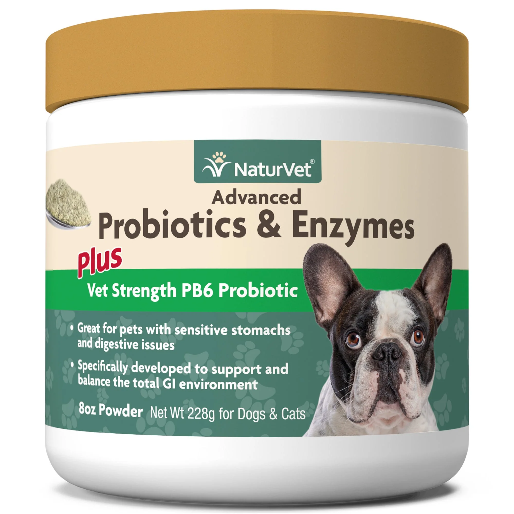 NaturVet Advanced Probiotics & Enzymes Plus Vet Strength PB6 Probiotic Powder for Dogs & Cats, 8 oz. - Image 1