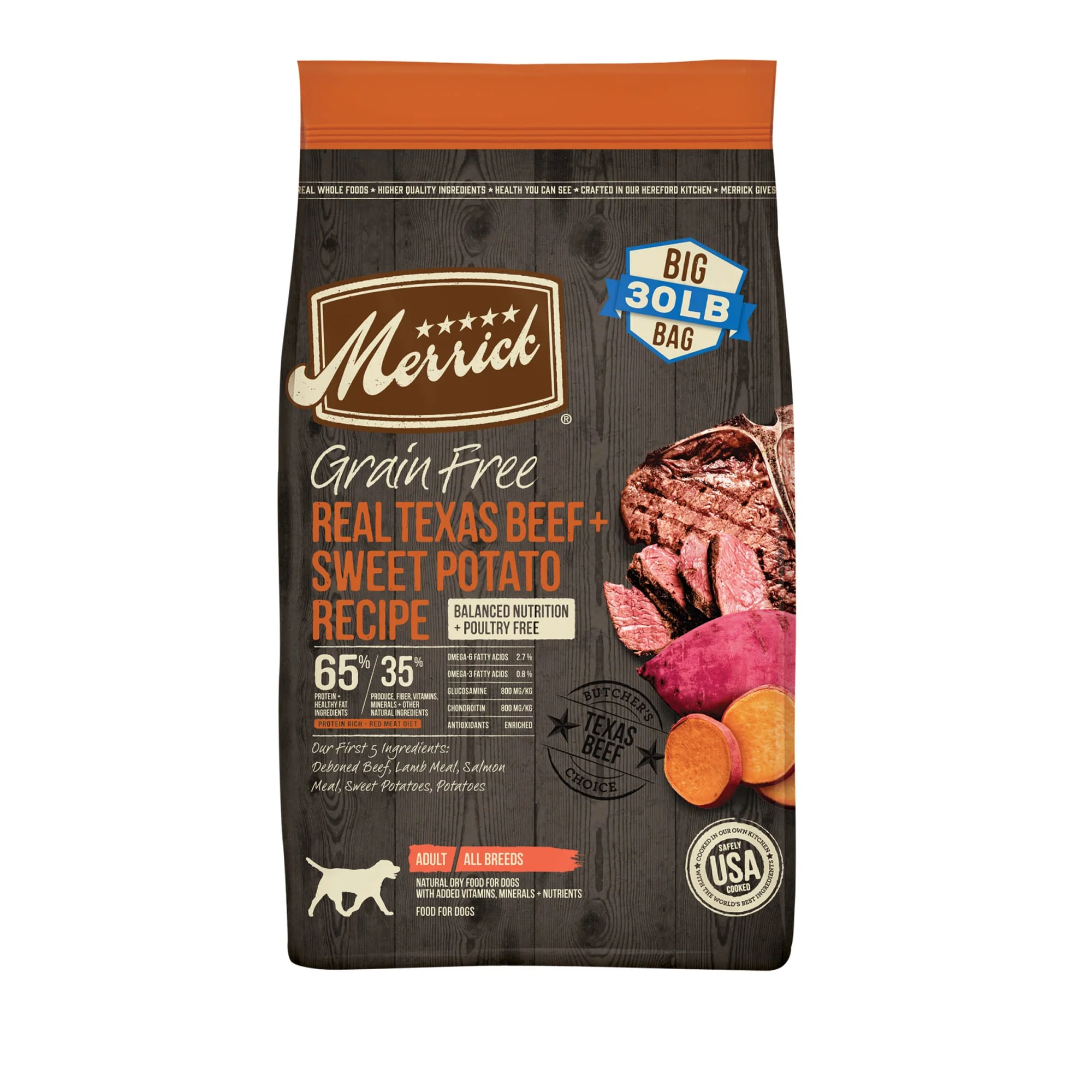 Merrick Grain Free Real Texas Beef & Sweet Potato Recipe Dry Dog Food, 30 lbs. - Image 1