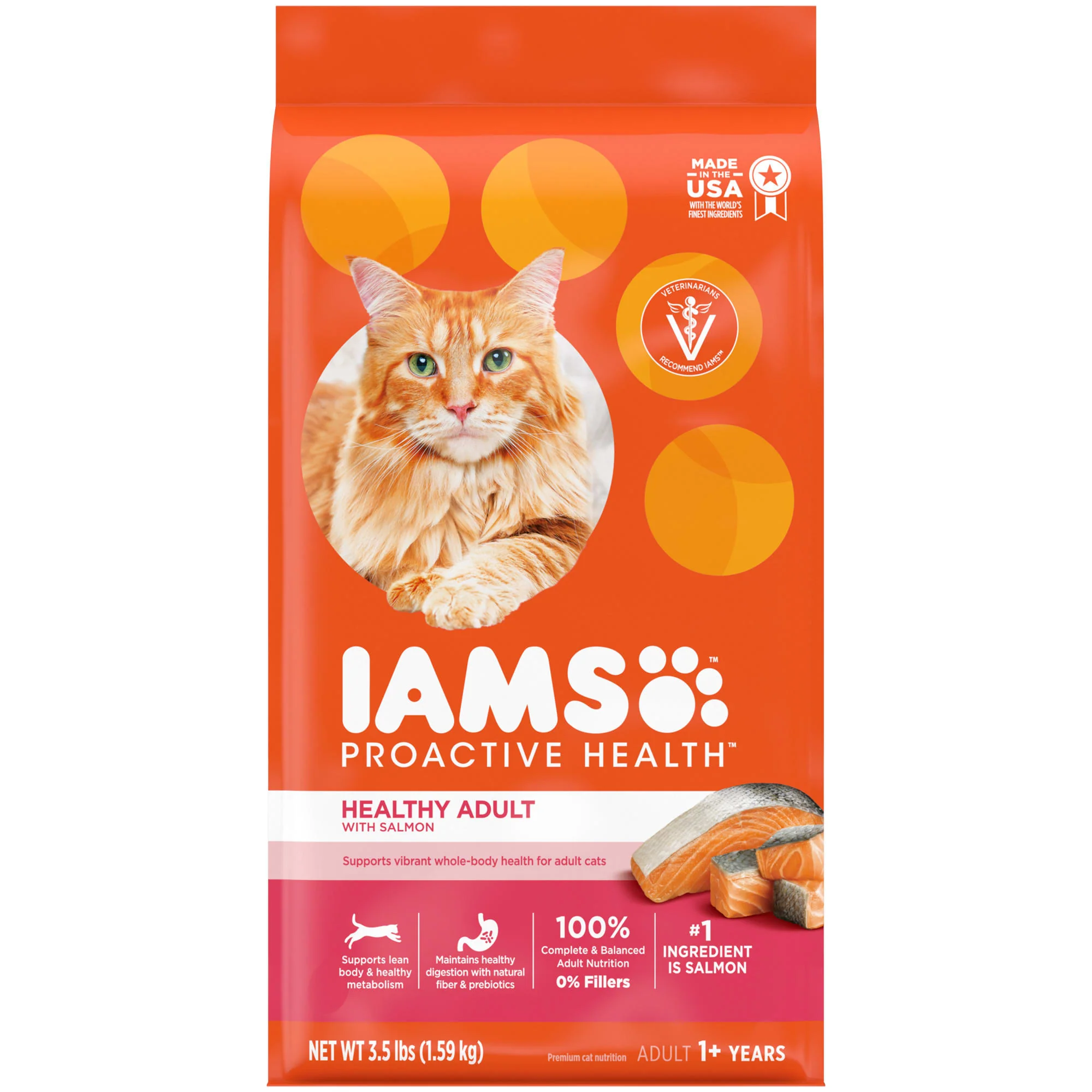 IAMS PROACTIVE HEALTH Healthy Adult Dry Cat Food with Salmon  3.5 lb. Bag - Image 1