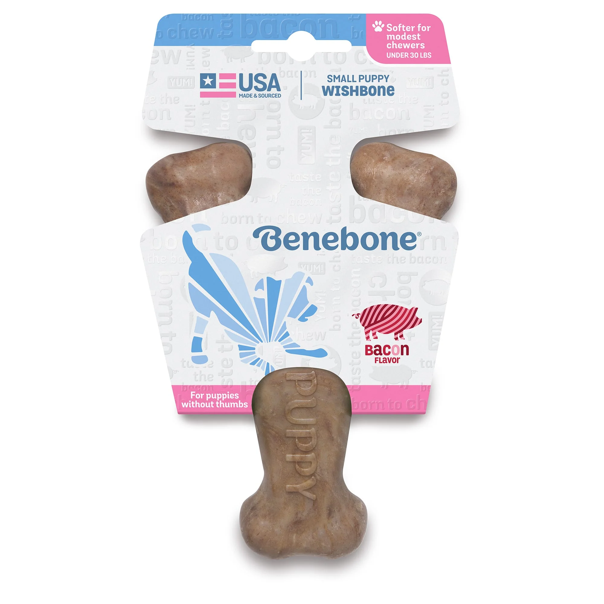 Benebone Puppy Wishbone Dog Chew Toy  Softer for Modest Chewers  Bacon  Small - Image 1